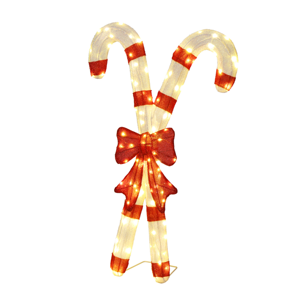 Lighted Candy Cane And Red Bowknot Christmas Decorations, Pre-lit 2D Holiday Decor With 100 Warm White LED Lights For Xmas Outdoor Indoor Decor Lighted Holiday Displays