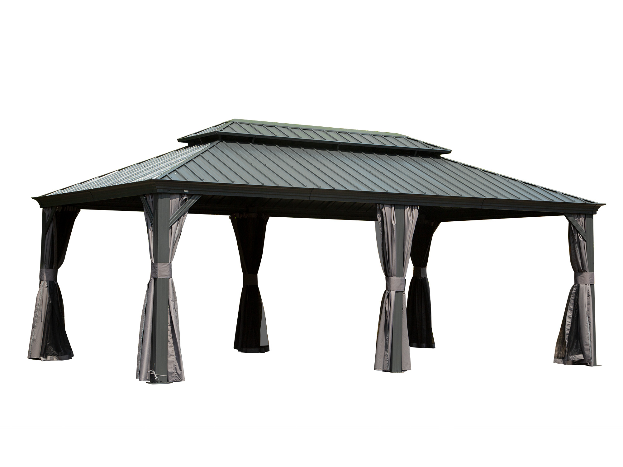 14  X 20  Hardtop Gazebo Outdoor Metal Gazebo Canopy With Galvanized Steel Double Roof, Aluminum Frame, Curtains And Netting For Patio, Deck, Garden, Grey