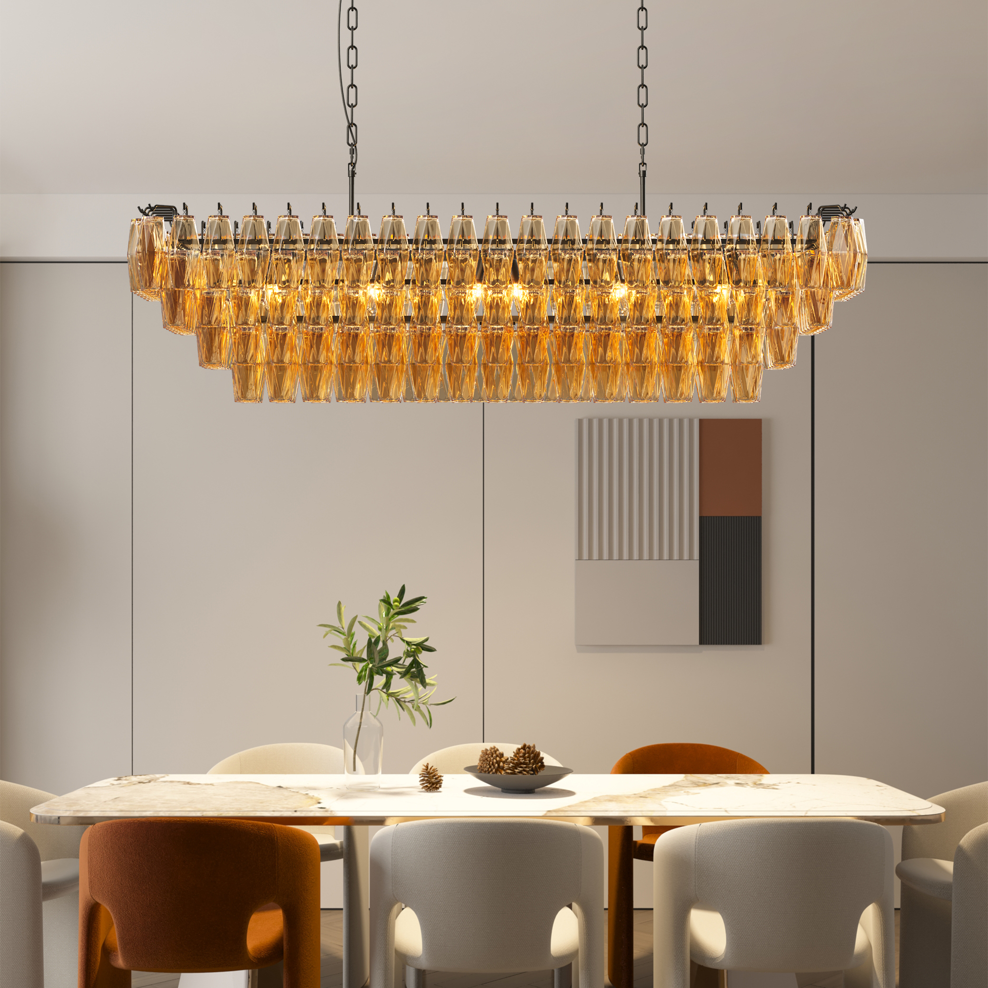 54  Black Rectangular Chandeliers For Dining Room, 12-Light 4 Tiered Large Smoke Glass Chandelier, Modern Kitchen Island Farmhouse Hanging Light Fixture For Living Room FoyerBulb Not Included