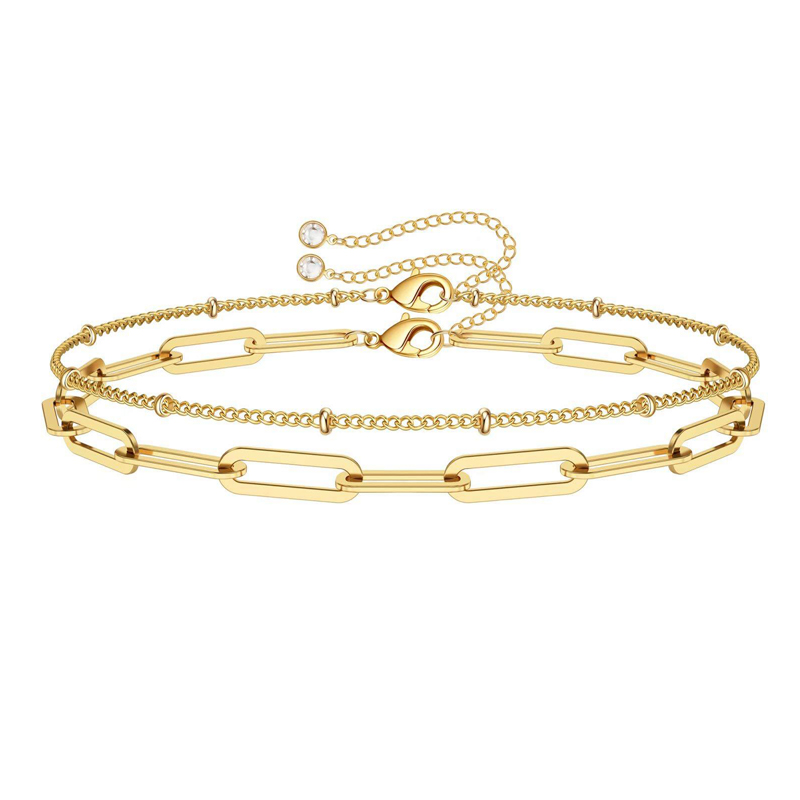 Dainty Gold Bracelets For Women, 14K Gold Filled Adjustable Layered Bracelet Cute Evil Eye Oval Chain Pearl Bar Turtle Gold Bracelets For Women Jewelry