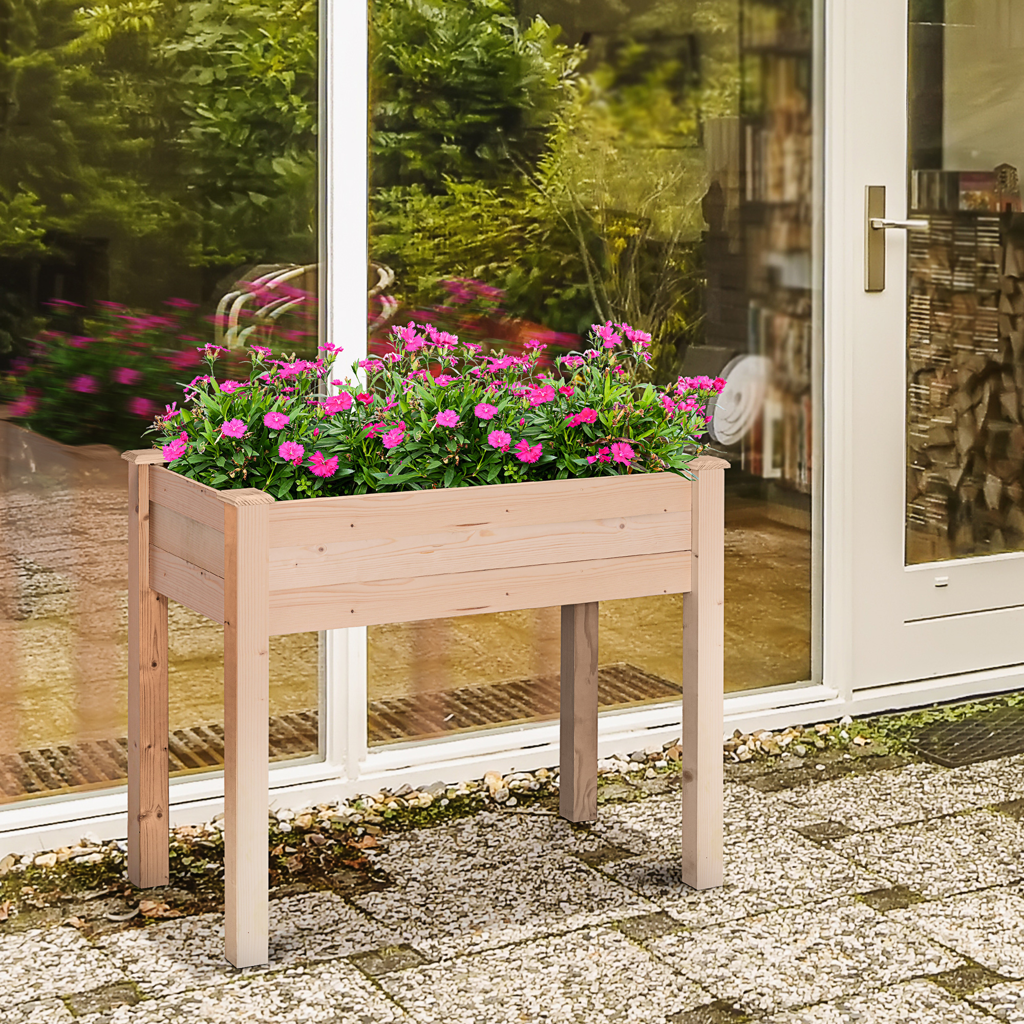 34 Raised Garden Bed, Elevated Wooden Planter Box DIY Paint with Holes for Vegetables, Herb and Flowers Backyard Use