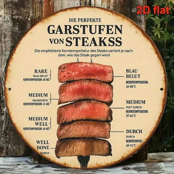 CIFbuy 1pc Vintage French/German Steak Doneness Chart, 8x8 Inch Retro Meat Temperature Guide Sign, 2D Flat Kitchen Decor For Restaurant TikTok, TikTok, Self-pickup Logiopics
