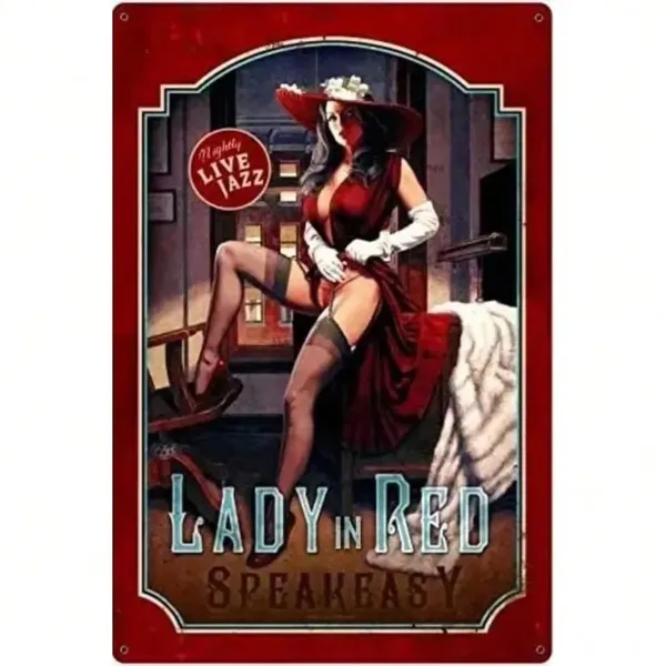 CIFbuy Vintage Pin Up Girl Metal Tin Sign Sexy Lady In Red Wall Decor Home Bar Man Cave Speakeasy 8x12 Inches (TikTok, Temu Pick-up Service)