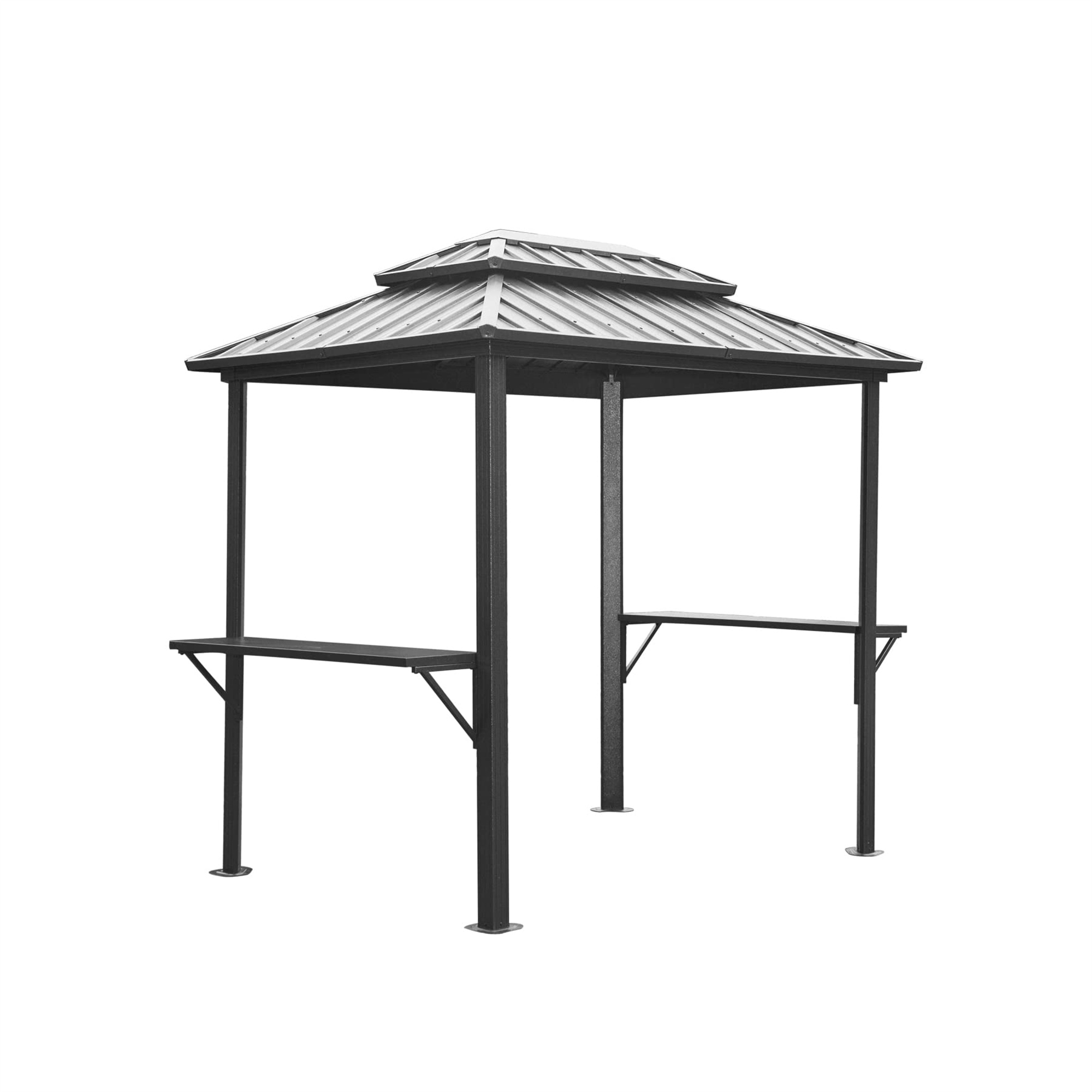 Grill Gazebo 8  X 6 , Aluminum BBQ Gazebo Outdoor Metal Frame With Shelves Serving Tables, Permanent Double Roof Hard Top Gazebos For Patio Lawn Deck Backyard And Garden  Grey