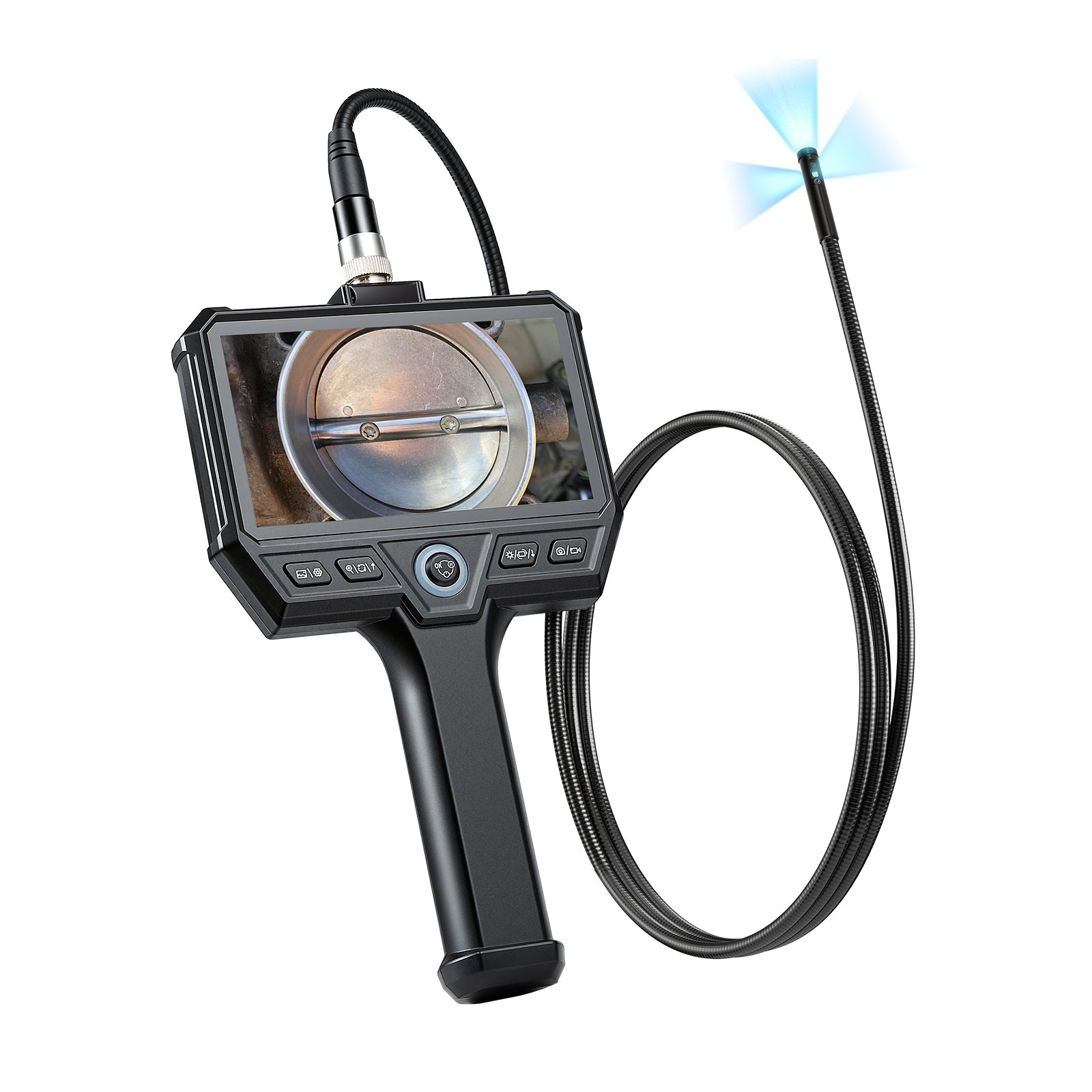 Triple Lens Endoscope With Light,  HD IPS Screen Industrial Borescope Camera, 8 2 LED Lights, 8X Zoom, 5000mAh, IP67 Waterproof Inspection Snake Camera For Automotive, Plumbing 4.9FT Cable