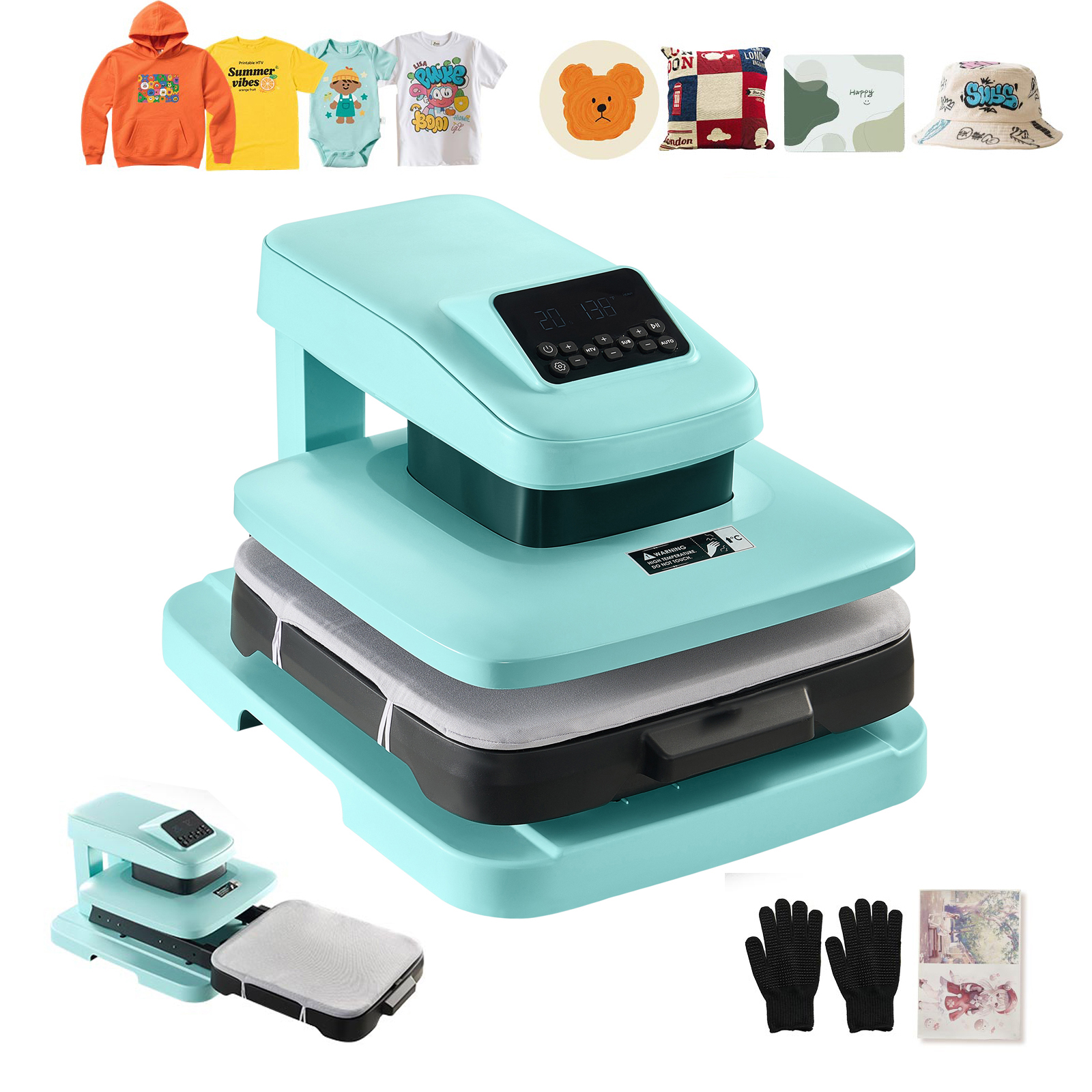 Auto Heat Press Machine 15 X 15 Inch T-Shirt Press Machine Green, Auto Release And Adjustable Pressure, Digital Display, Rapid And Even Heating, For Sublimation, Vinyl, Heat Transfer Projects