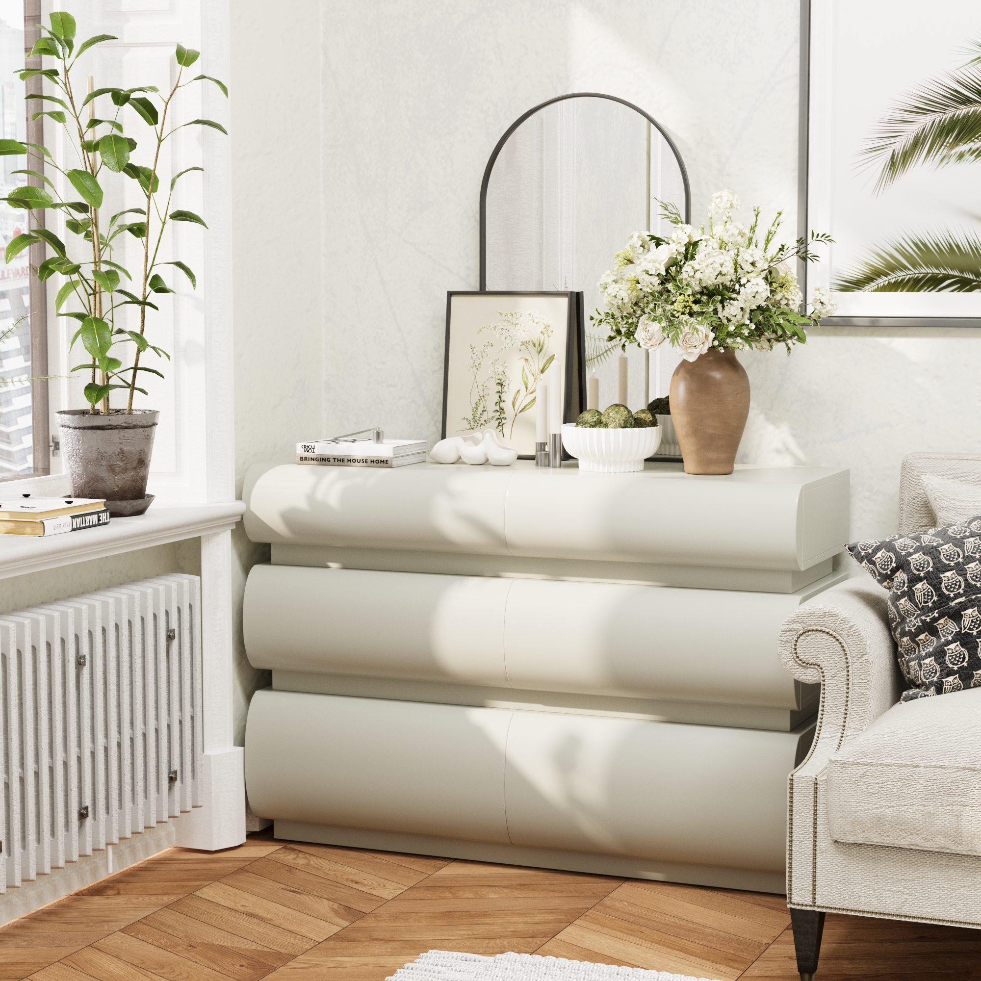 6 Drawer Dresser For Bedroom, White Dresser No Handle, Modern 6 Chest Of Drawers With Wide Storage