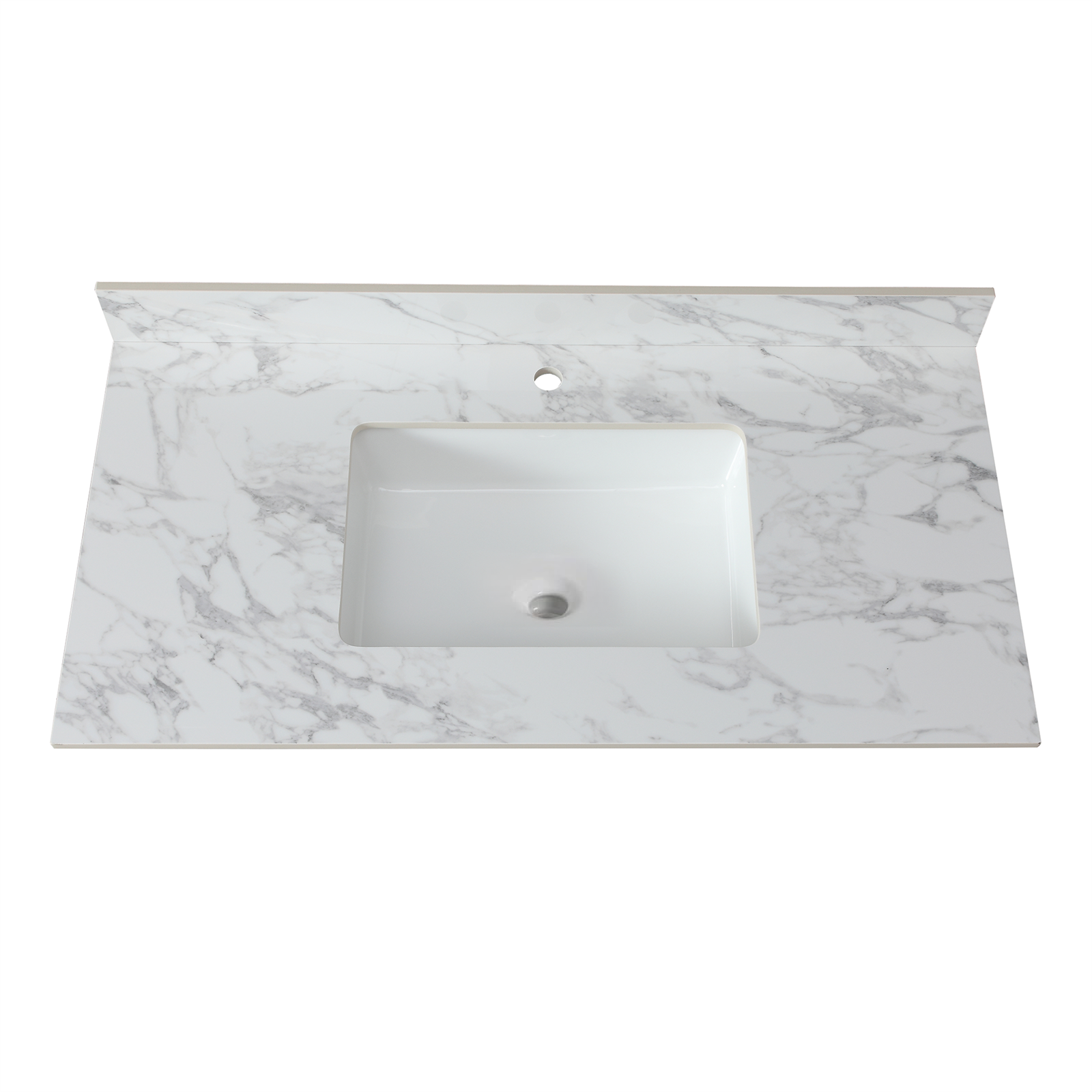 43x22Bathroom Vanity Top,sintered Stone Carra White Barthroom Vanity Sink Tops With Rectangular Undermount Ceramic Sink With Vanity Backsplash, Singe Faucet Hole Bathroom Vanity Countertop