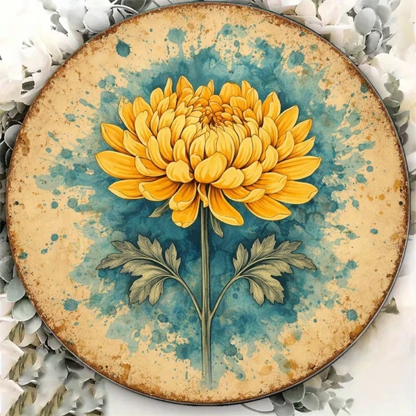 CIFbuy 1pc 8x8in Vintage Chrysanthemum Round Sign, "" 8x8in Vintage Chrysanthemum Round Sign, Chrysanthemum Round Sign, 2D Flat Autumn Floral PlaqueTikTok, Temu Self-pickup Logiaqics