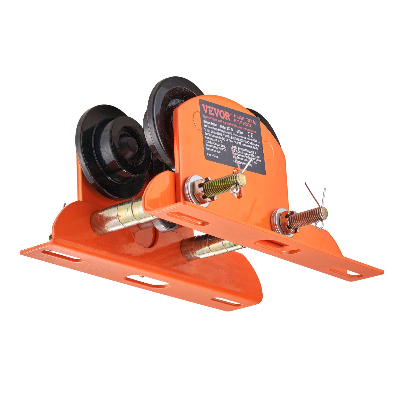 Electric Hoist Manual Trolley, 1100 Lbs/0.5 Ton Capacity For PA200 PA250 PA300 PA400 PA500, Push Beam Trolley With Dual Wheels, 2.36'-4.72' Adjustable Flange Width For Straight Curved I Beam