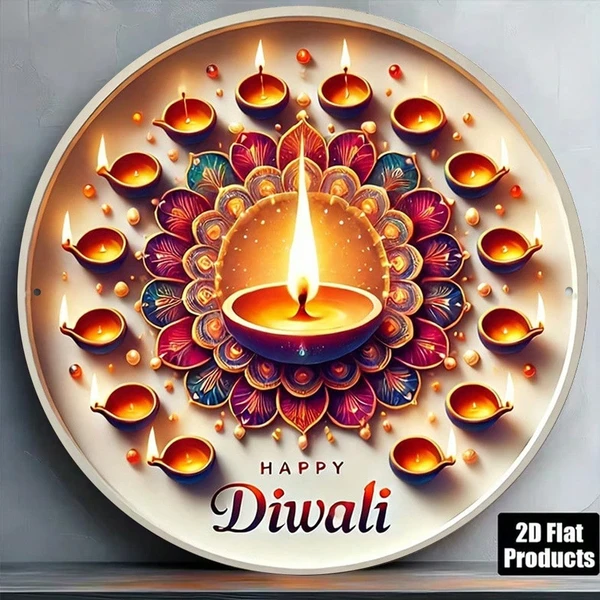 CIFbuy 1pc 8x8in 2D Flat Round Sign Vintage, "New Year Diwali" Decorative Plaque, For Living Room Holiday Celebration Religious Site GiftTikTok, TikTok, Temu Self-pickup Logiftics