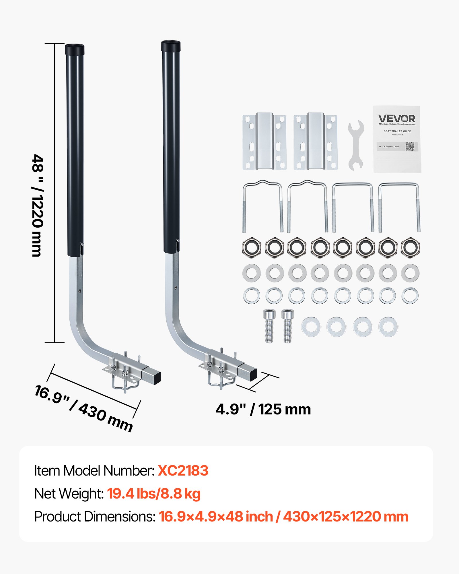 Boat Trailer Guides, 40 In/48 In Height Guide Poles, 2PCS High-Hardness Steel Trailer Guide-Ons, Adjustable Guide Poles With PVC Pipes, For Ski Boats, Compact Fishing Boats, Small Sailboat