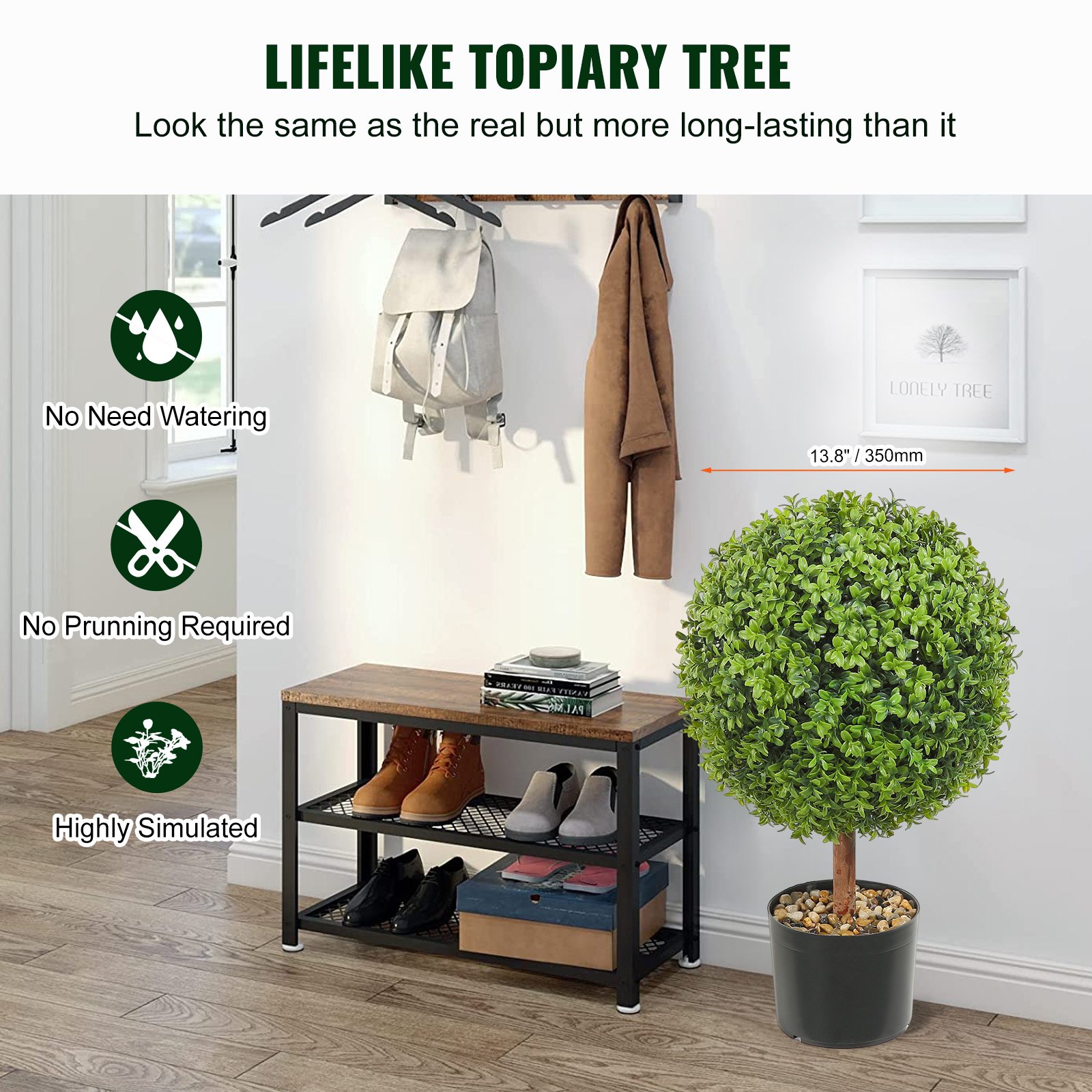 2x Artificial Boxwood Ball 40,6cm Garden Deco Boxwood In Flowerpot Ball Artificial Boxwood Ball Artificial Plant Made Of PE, Wood, PP Incl. 4 Pcs. Decorative Butterflies And 10 Pcs. Replacement