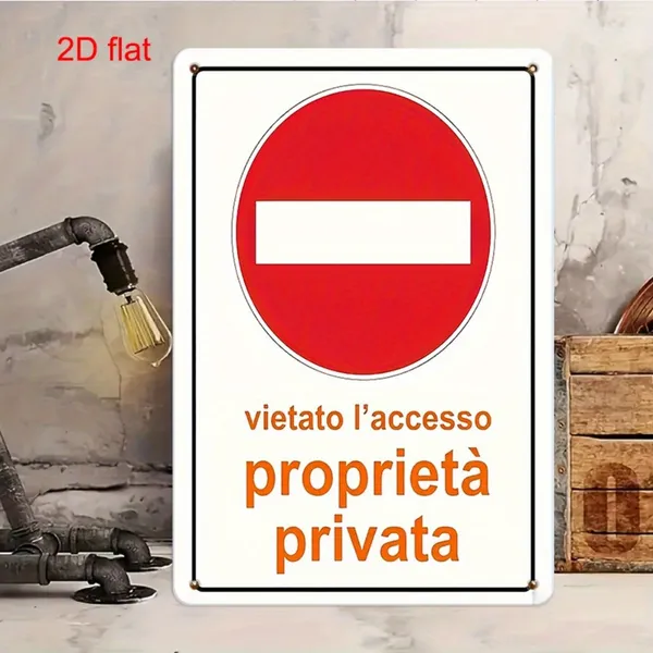 CIFbuy Private Property No Trespassing Italian Text Metal Sign Thick Vintage Safety Warning Indoor Outdoor Decor (TikTok, Temu Pick-up Service)