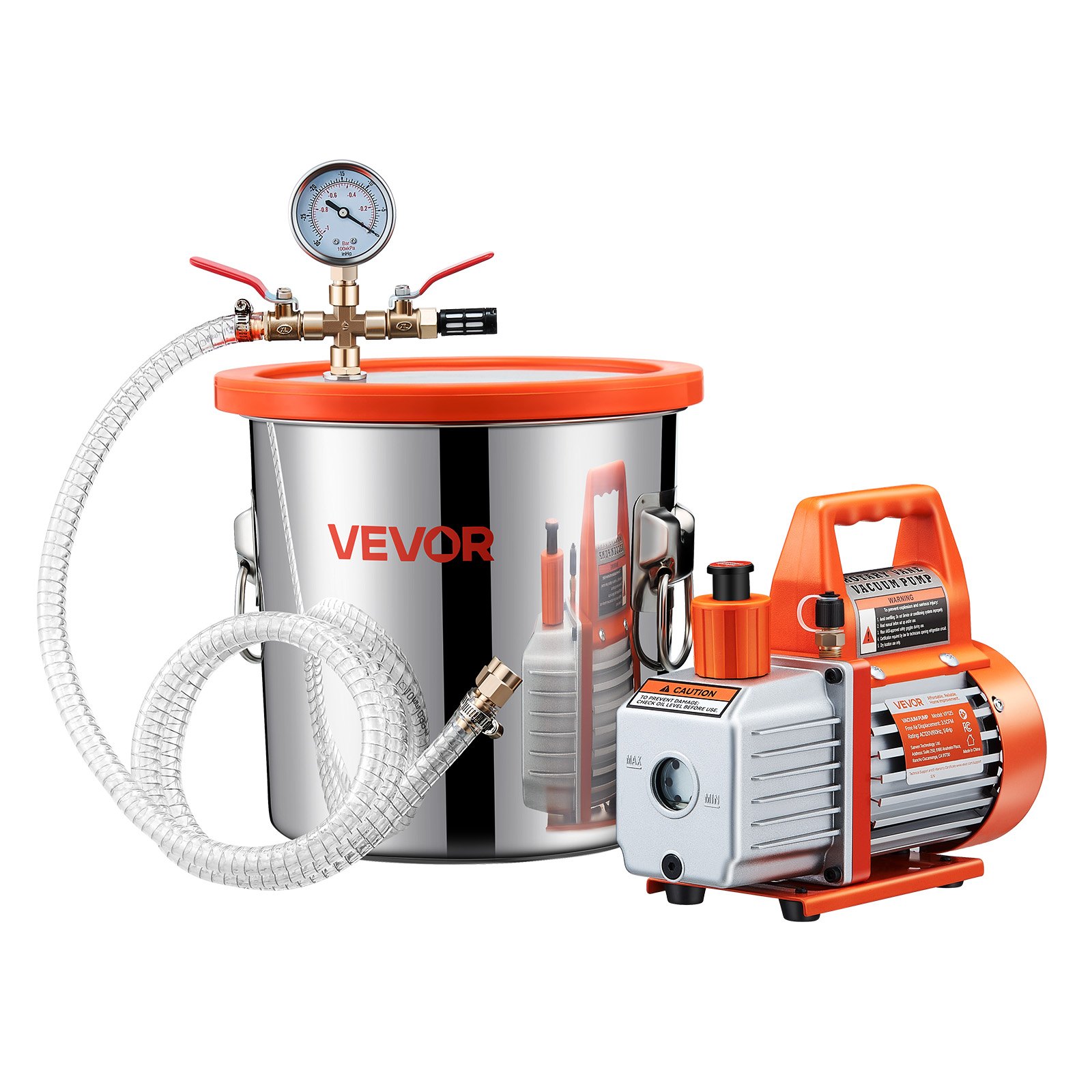 3.5 CFM Single Stage Vacuum-Pump 3 Gallon Stainless Steel Degassing Chamber Kit