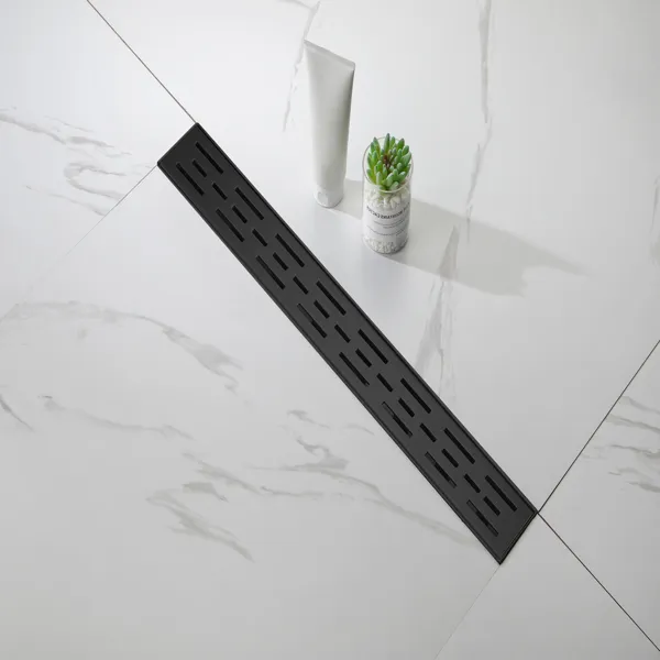 24 Inch Linear Shower Drain With Removable Brick Patterned Grate Cover, 304 Stainless Steel Shower Floor Drain With Hair Strainer And Leveling Feet