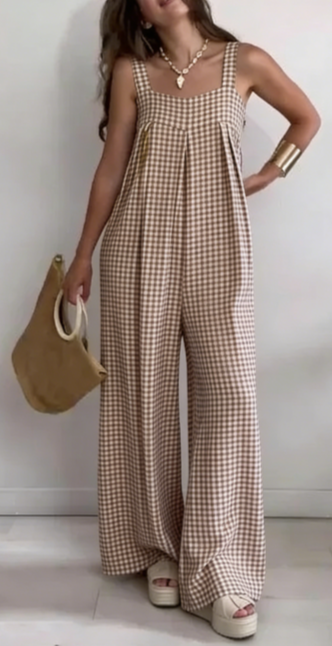 Gingham Sleeveless Wide Leg Jumpsuit