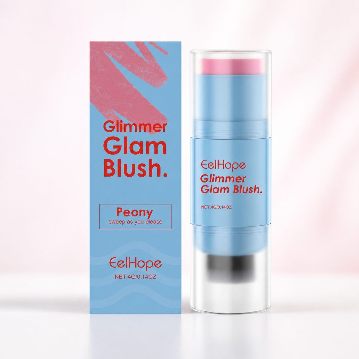 EELHOPE Dual-End Blush Stick with Brush, Peony, 4 g
