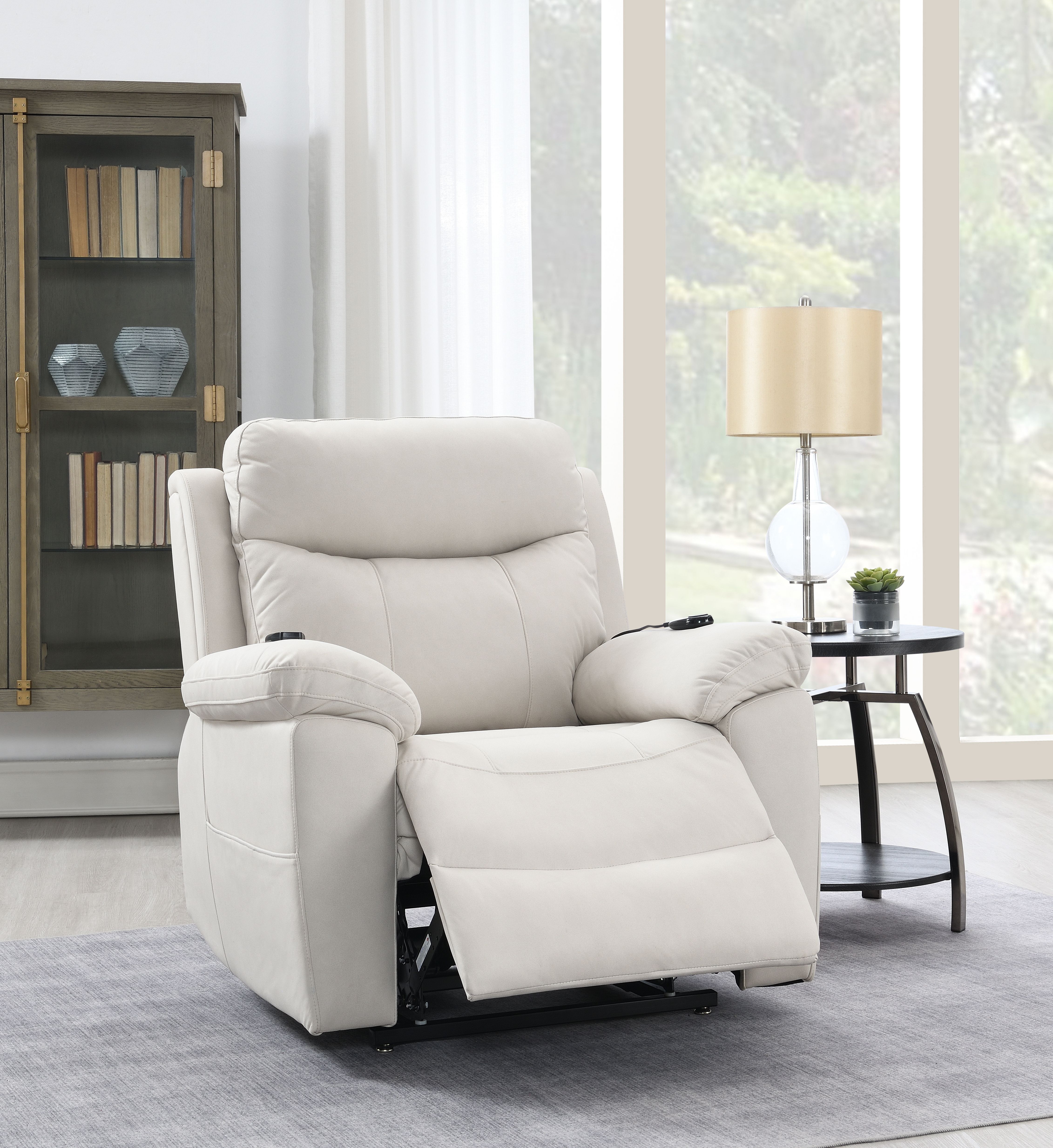 Chriki Beige Polished Microfiber Power Motion Recliner With Lift, Heating & Massage Chair
