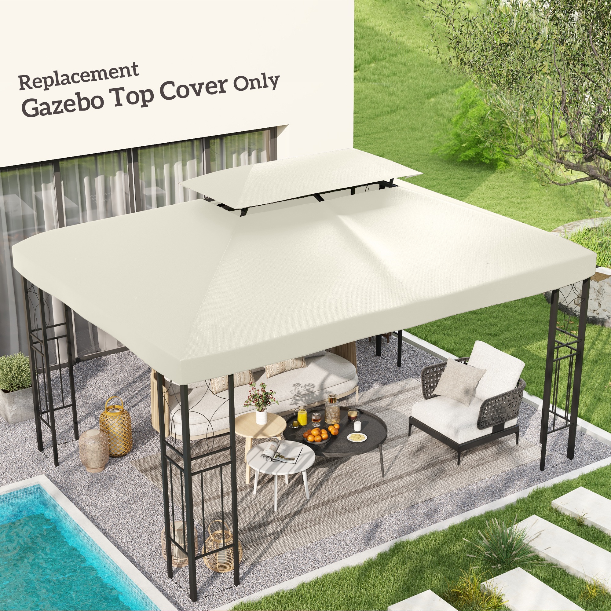 Gazebo Replacement Canopy for Model 84C-101, 2-Tier Top Cover for 10 x 13 Gazebo, Charcoal (TOP ONLY)