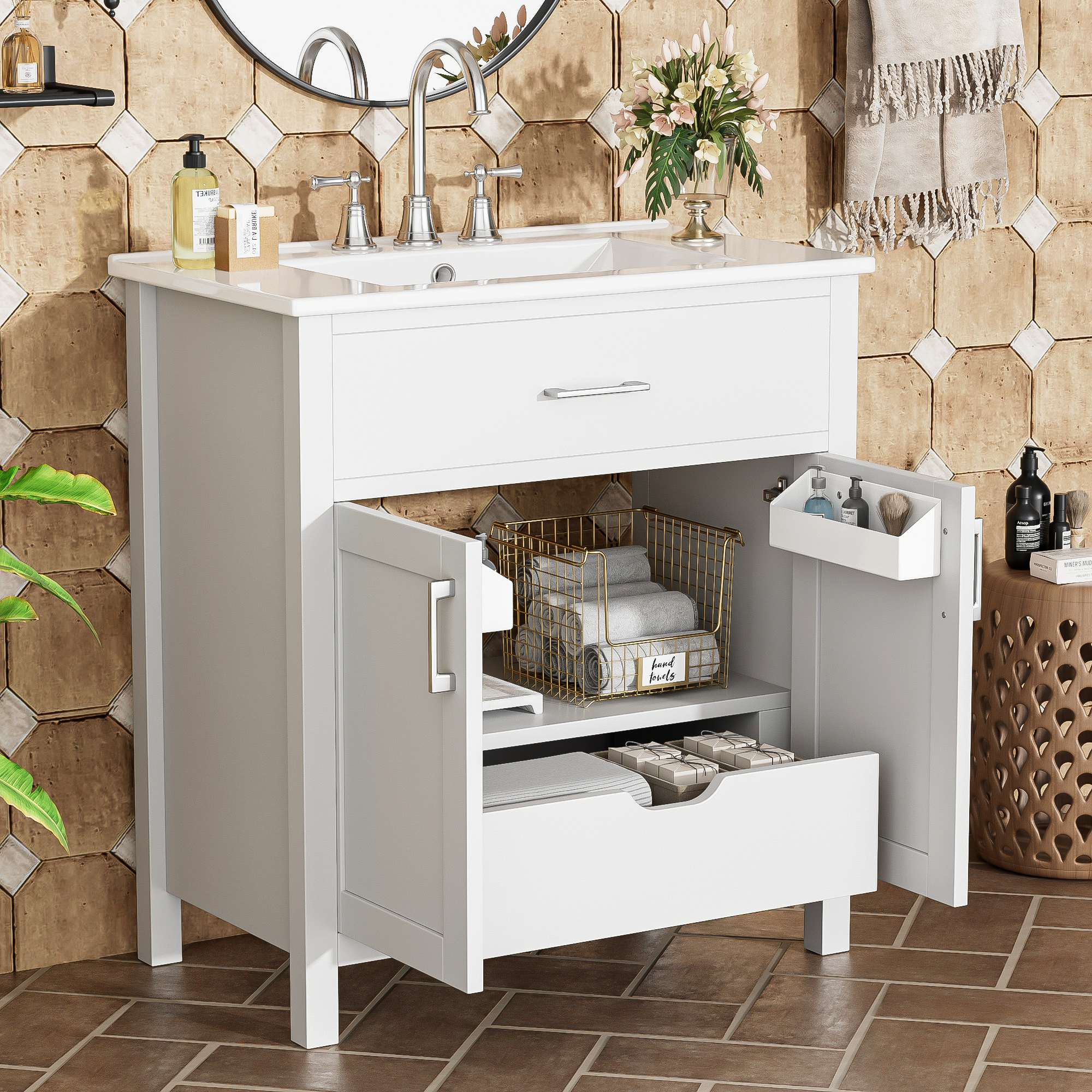 30-Inch  Bathroom Vanity With Ceramic Sink And Ample Storage - The Perfect Choice For Small Bathrooms