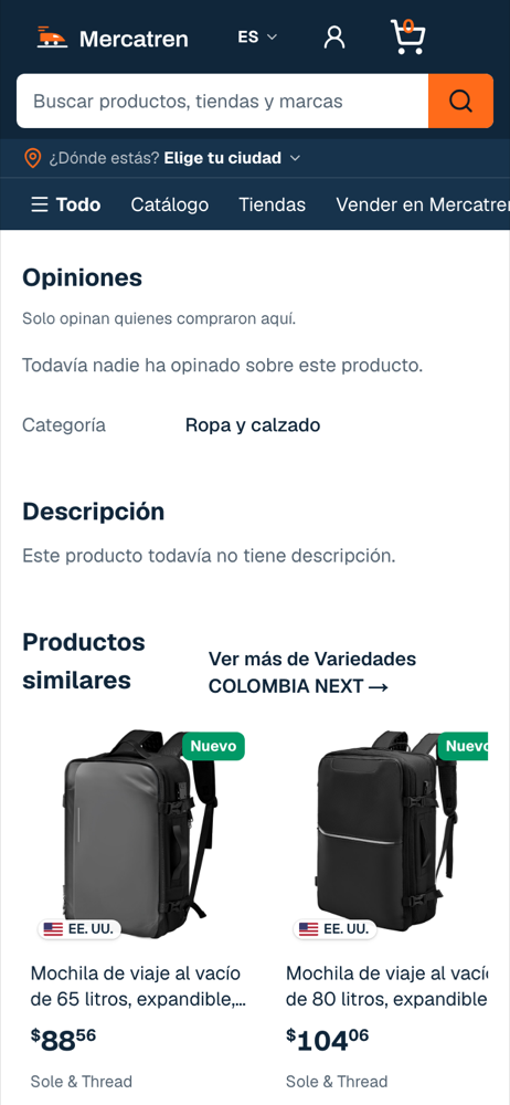The “Similar products” row at the bottom of a sneaker listing on Mercatren.