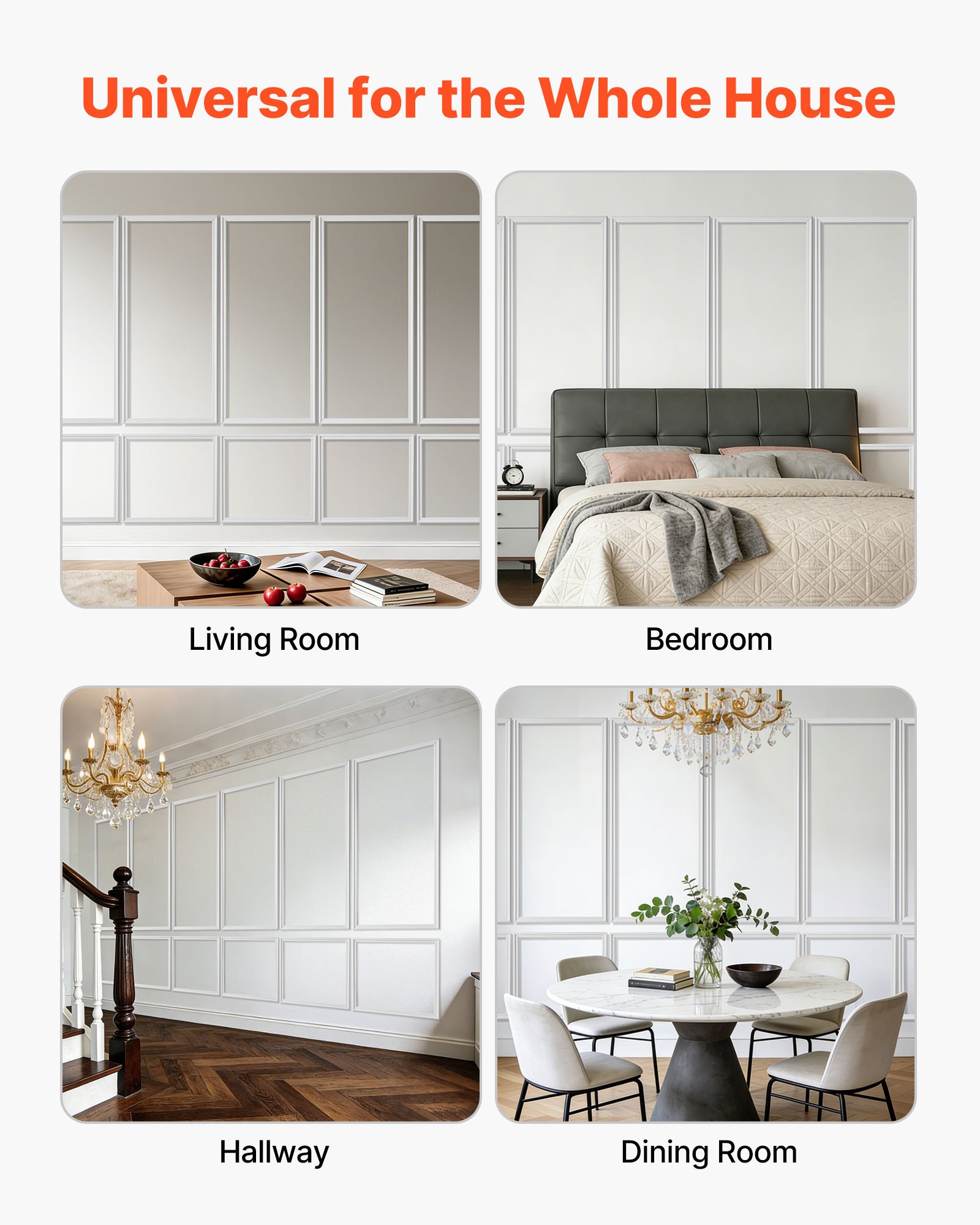 Moldura de pared, 6 unidades, poliestireno ligero, pintable, impermeable, blanco