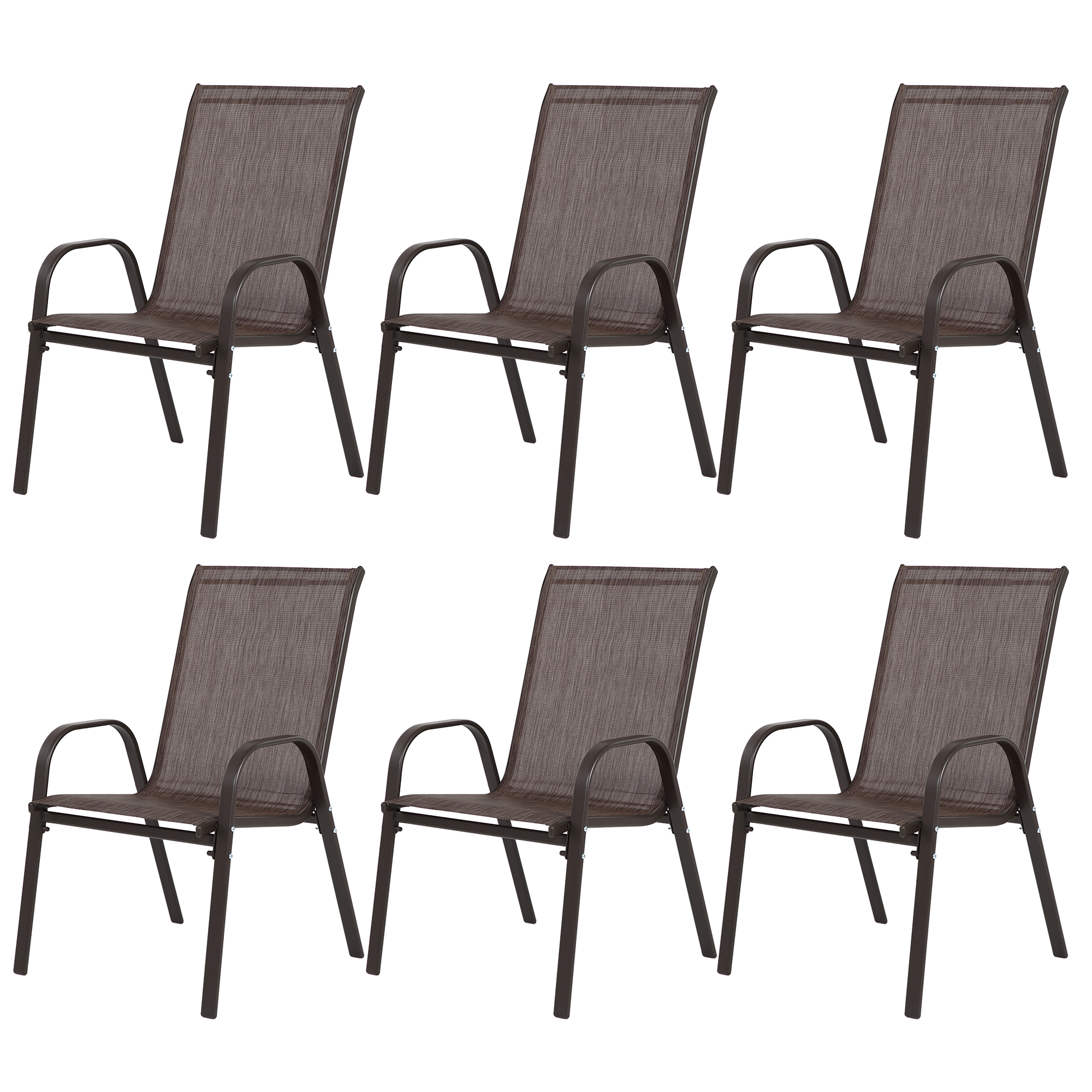 4 Piece Patio Chairs, Outdoor Camping Chairs With Breathable Textilene Fabric, Set Of 2 Garden Chairs With Armrest High Backrest For Garden Patio Pool Beach Yard Space Saving  Brown