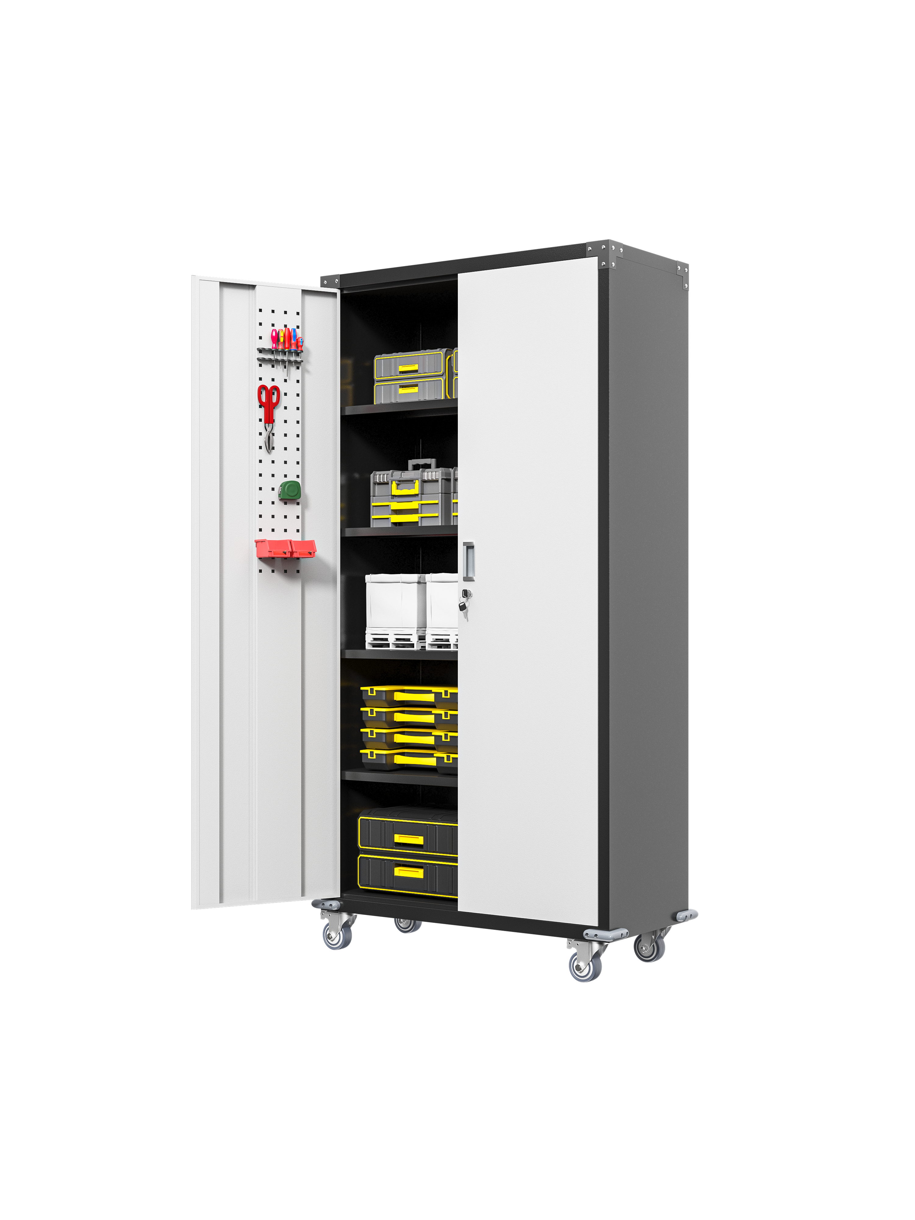 Gabinetes de almacenamiento para garaje con puertas con cerradura y 4 estantes ajustables