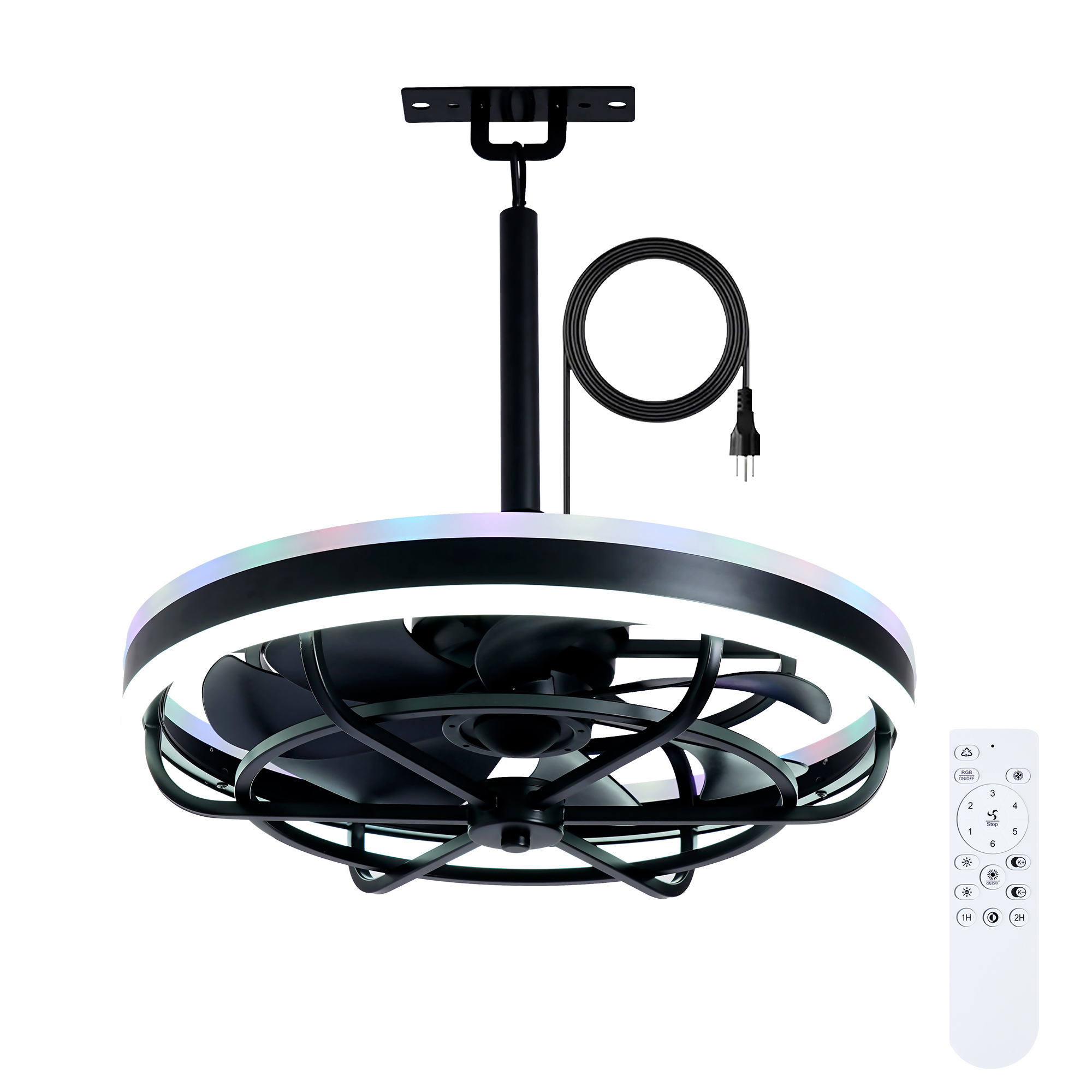 Ventilador de techo con luz LED para exterior e interior, control remoto y 6 velocidades