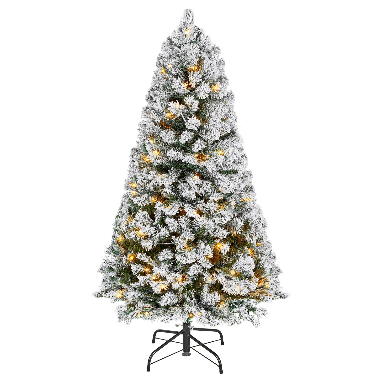 Árbol de Navidad artificial de 4 pies, preiluminado, flocado, con 120 luces LED.