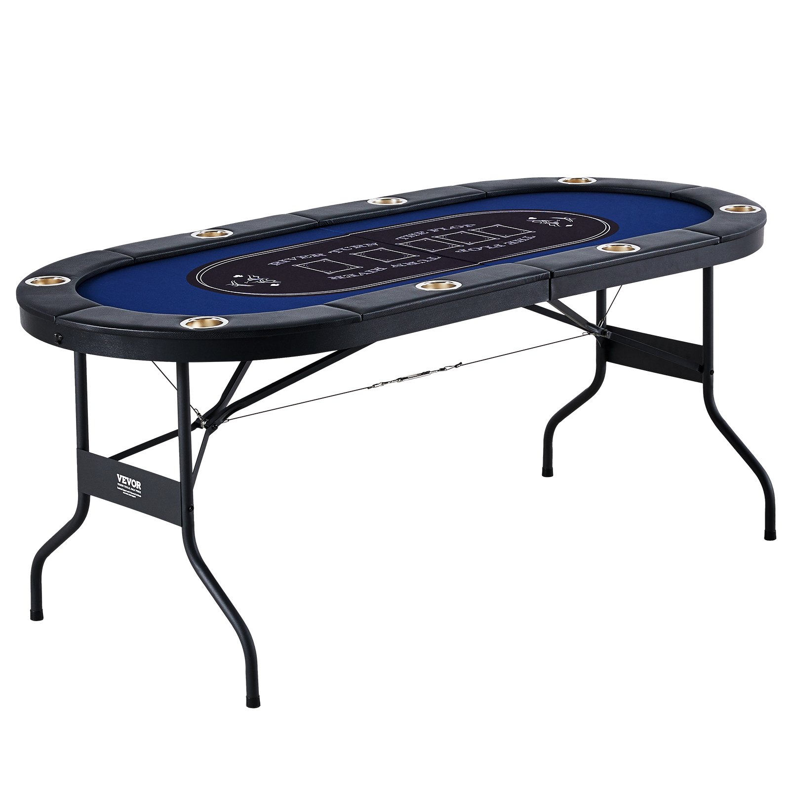 Mesa de póker plegable para 8 jugadores, 72 pulgadas, rieles acolchados, azul