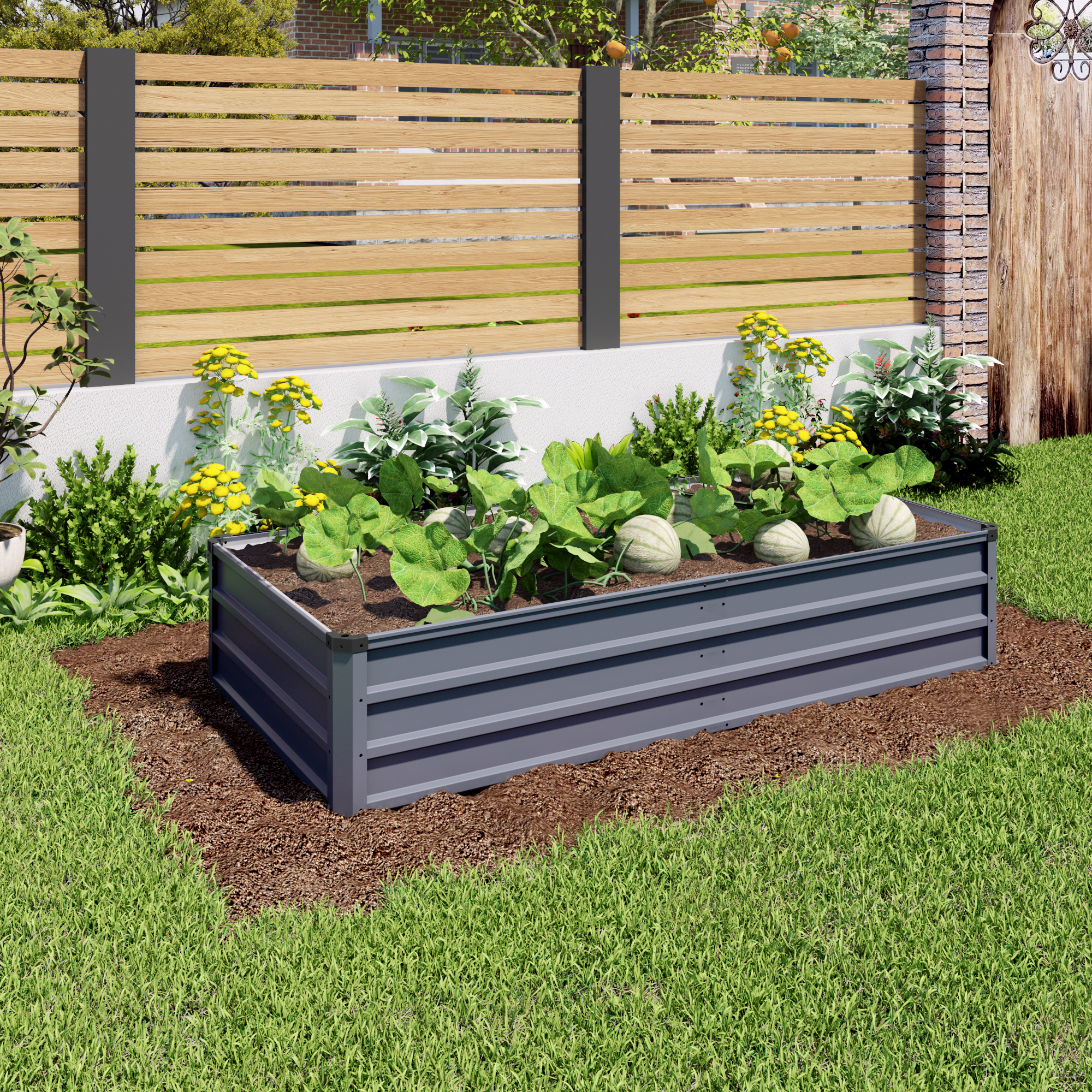 Kit de 2 camas de jardín grandes de metal galvanizado gris, 6x3x1 pies