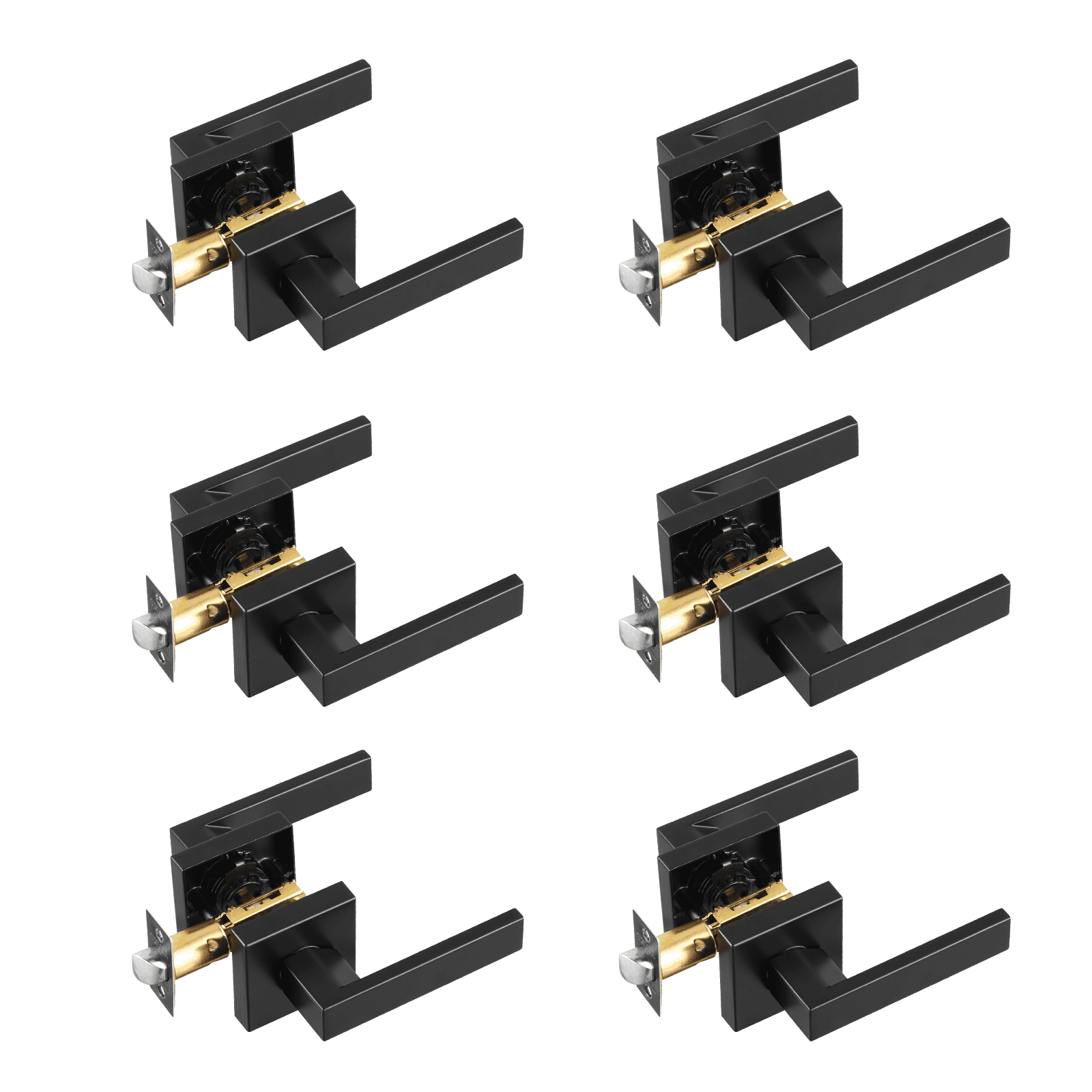 Passage Door Handle, 6 Pack Matte Black Door Lever, Left Or Right Handing Reversible Lever Non-Locking, 45° Rotation To Open, Universal Square Interior For Hallways, Closets, Meeting Spaces
