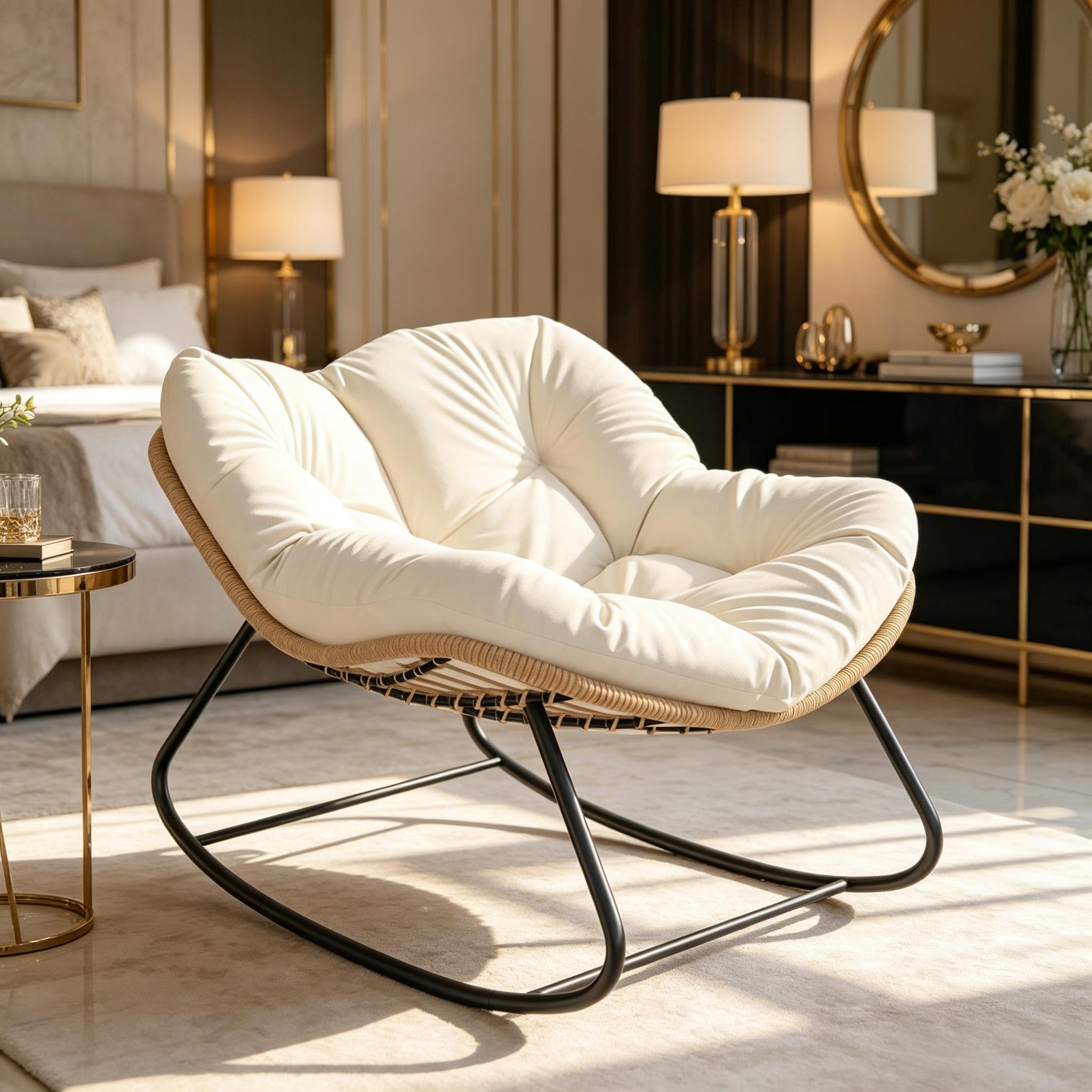 Silla huevo mecedora con diseño extragrande y cojín, para interior y exterior.