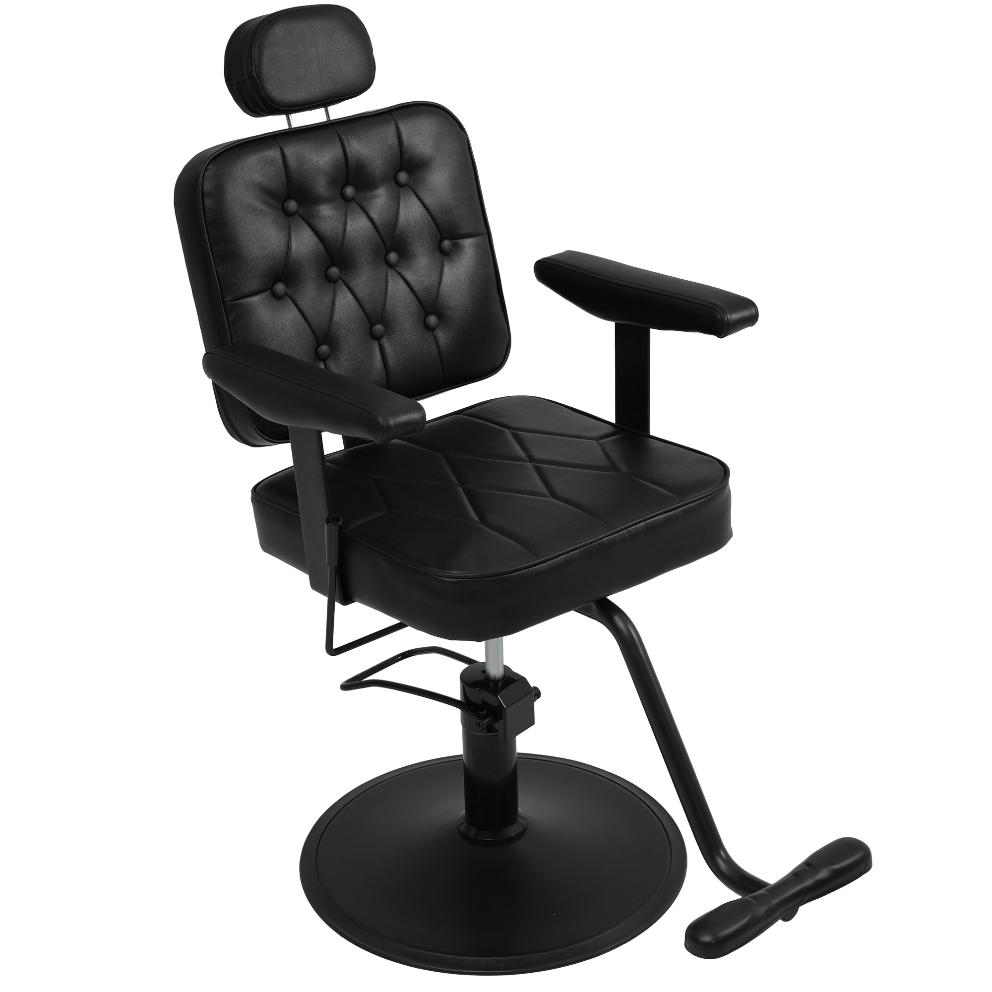 Silla de barbero hidráulica reclinable, giratoria 360, cuero PU, 330 libras, negra