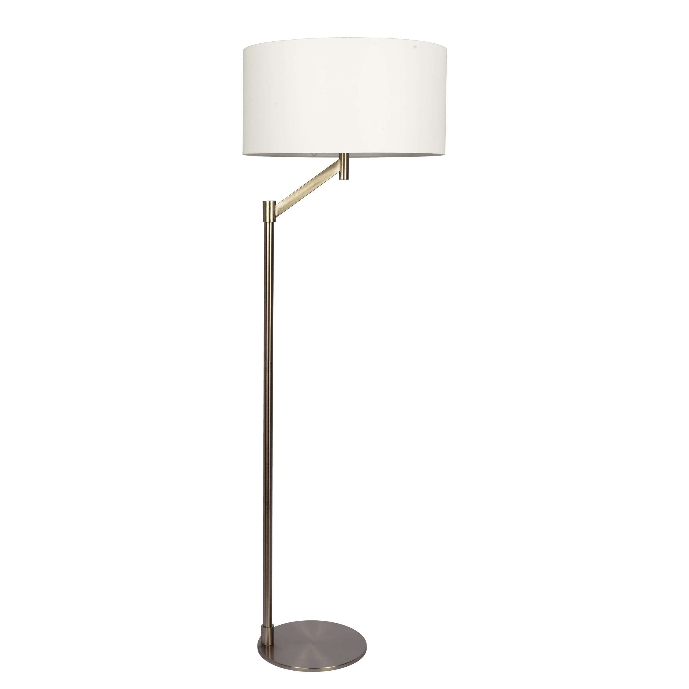 Lámpara de Pie de Níquel Cepillado con Base Giratoria y Pantalla de Lino Blanco