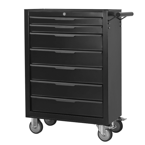 Gabinete de Herramientas Rodante de Metal con 7 Cajones, Ruedas y Cerradura, Negro