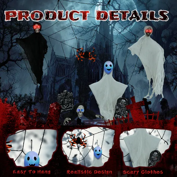 Set de 8 decoraciones de Halloween para exterior: fantasmas, telaraña y lápida con luz
