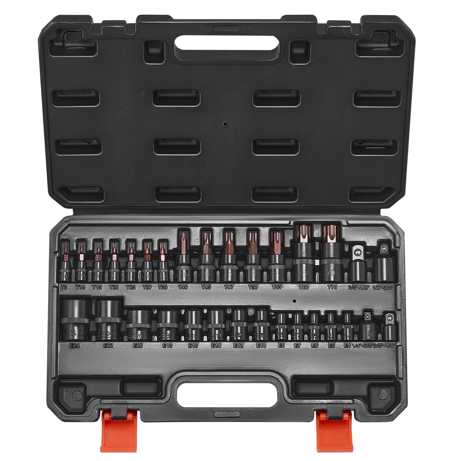 Juego de dados Torx y Torx externos, 31 piezas, T8-T70, E4-E24, 1/4, 3/8, 1/2 pulg.