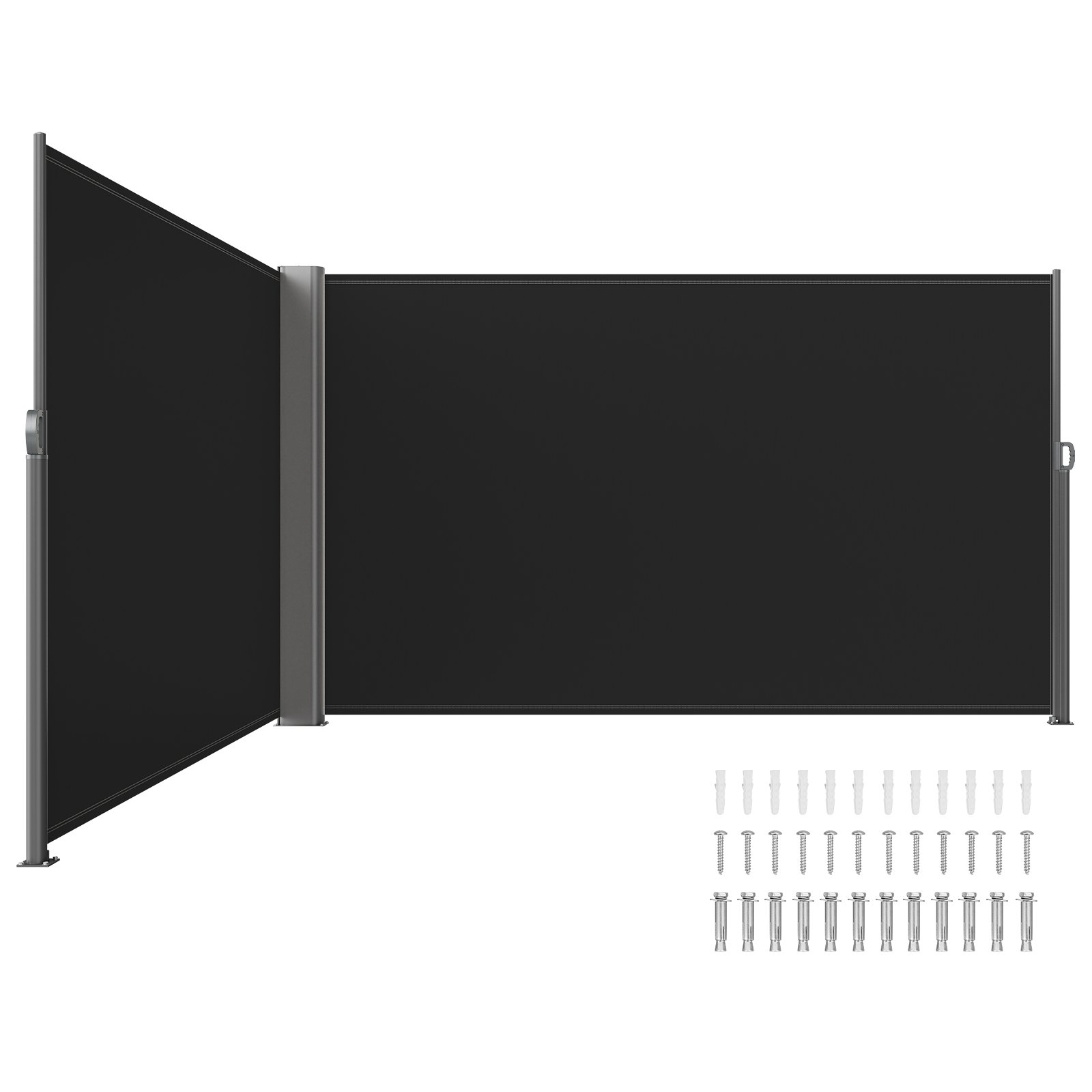 Toldo retráctil negro 236x71 pies, aluminio, resistente a la corrosión, privacidad.