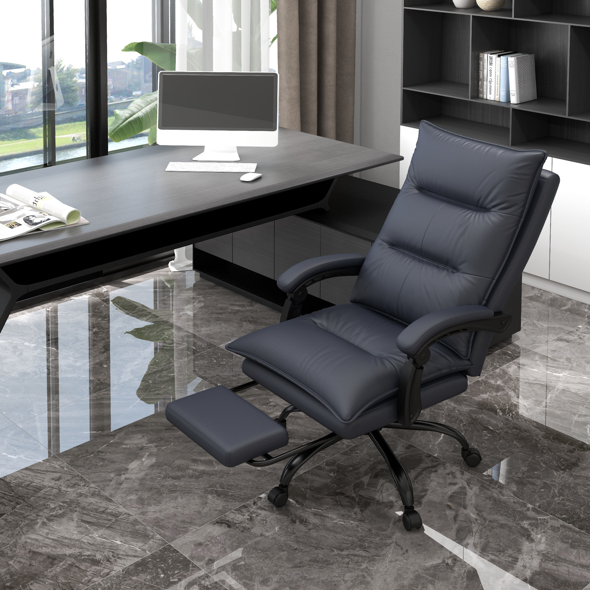 Silla de oficina ejecutiva de masaje con 6 puntos de vibración, reclinable, gris carbón