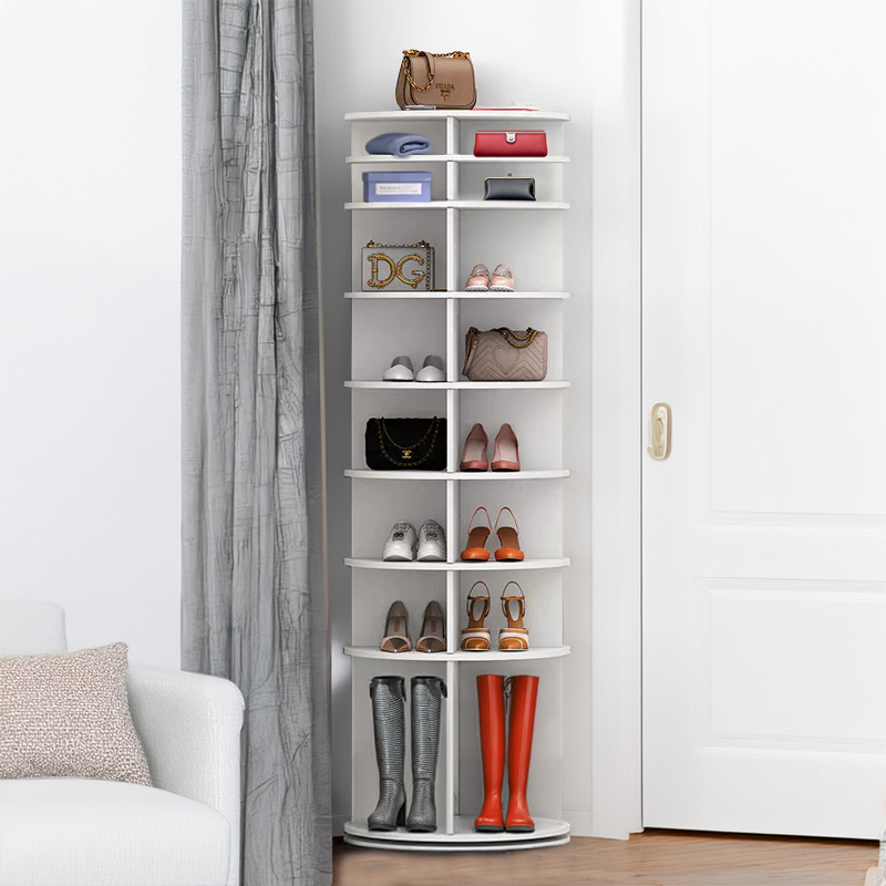 Zapatero giratorio de 8 niveles, organizador de zapatos y bolsos 360°, blanco