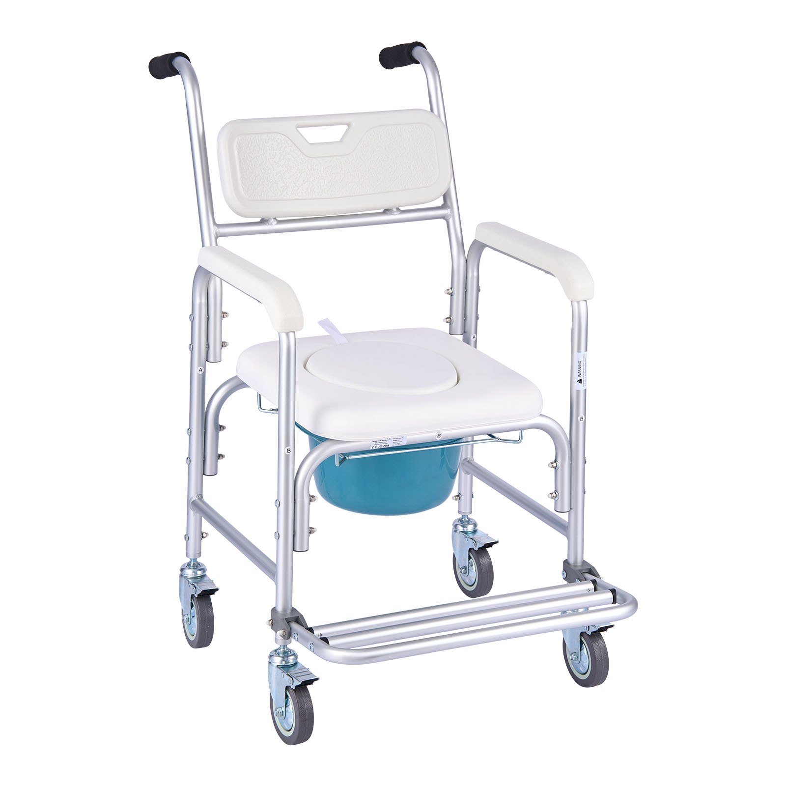 Silla Cómoda con Ruedas, 350 libras, Inodoro Portátil 4 en 1, Cubo 5 litros