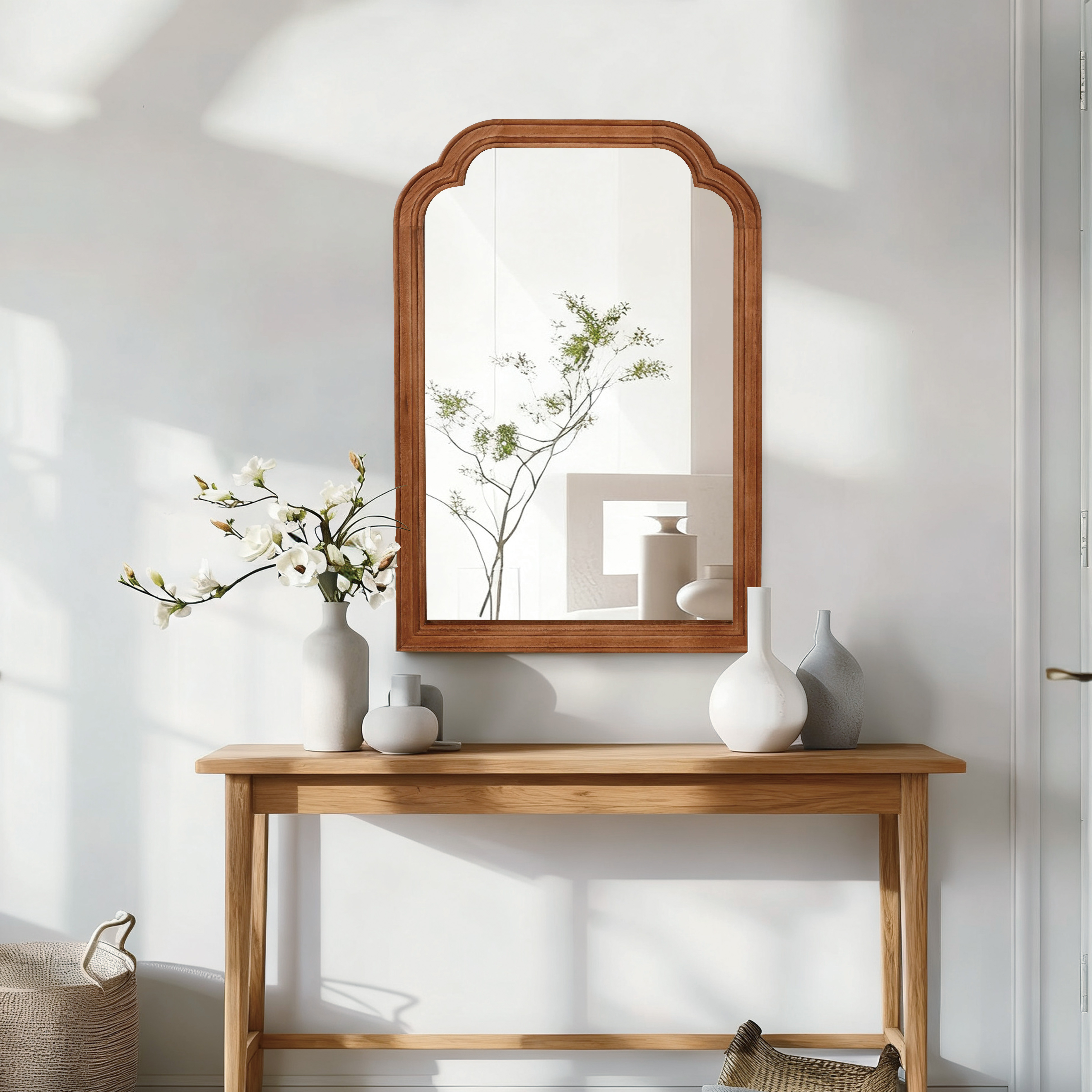 Espejo decorativo de 20 x 30 pulgadas, marco de madera maciza, esquinas redondeadas