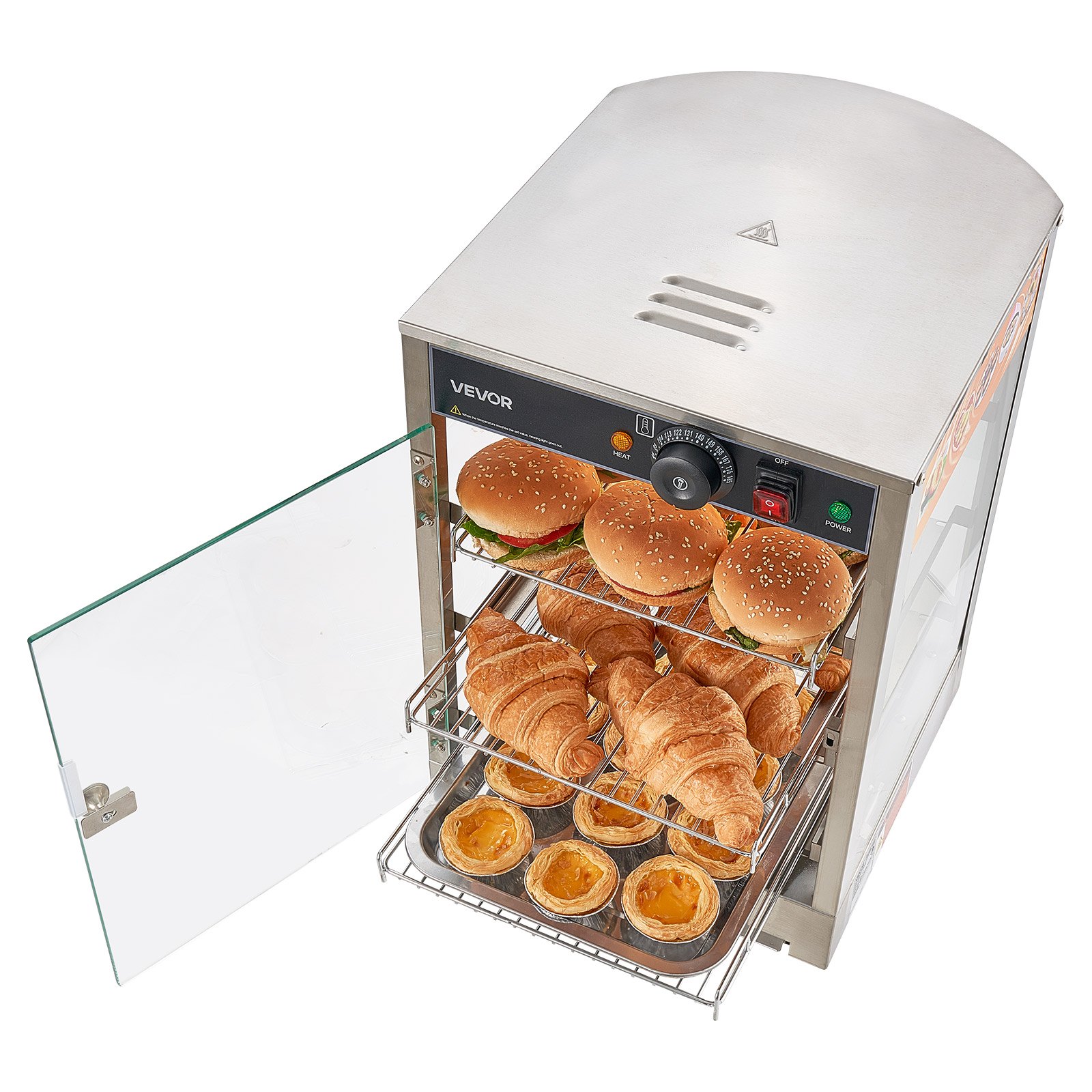 Calentador de Alimentos Comercial 3 Niveles, 800W, Luz LED, 60L, Acero Inoxidable
