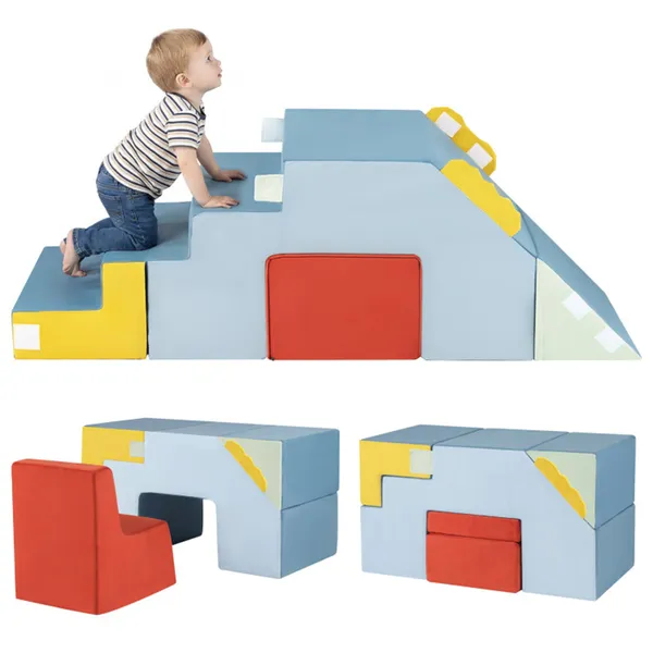Set de juego 3 en 1 de espuma suave para niños: tobogán, mesa y silla