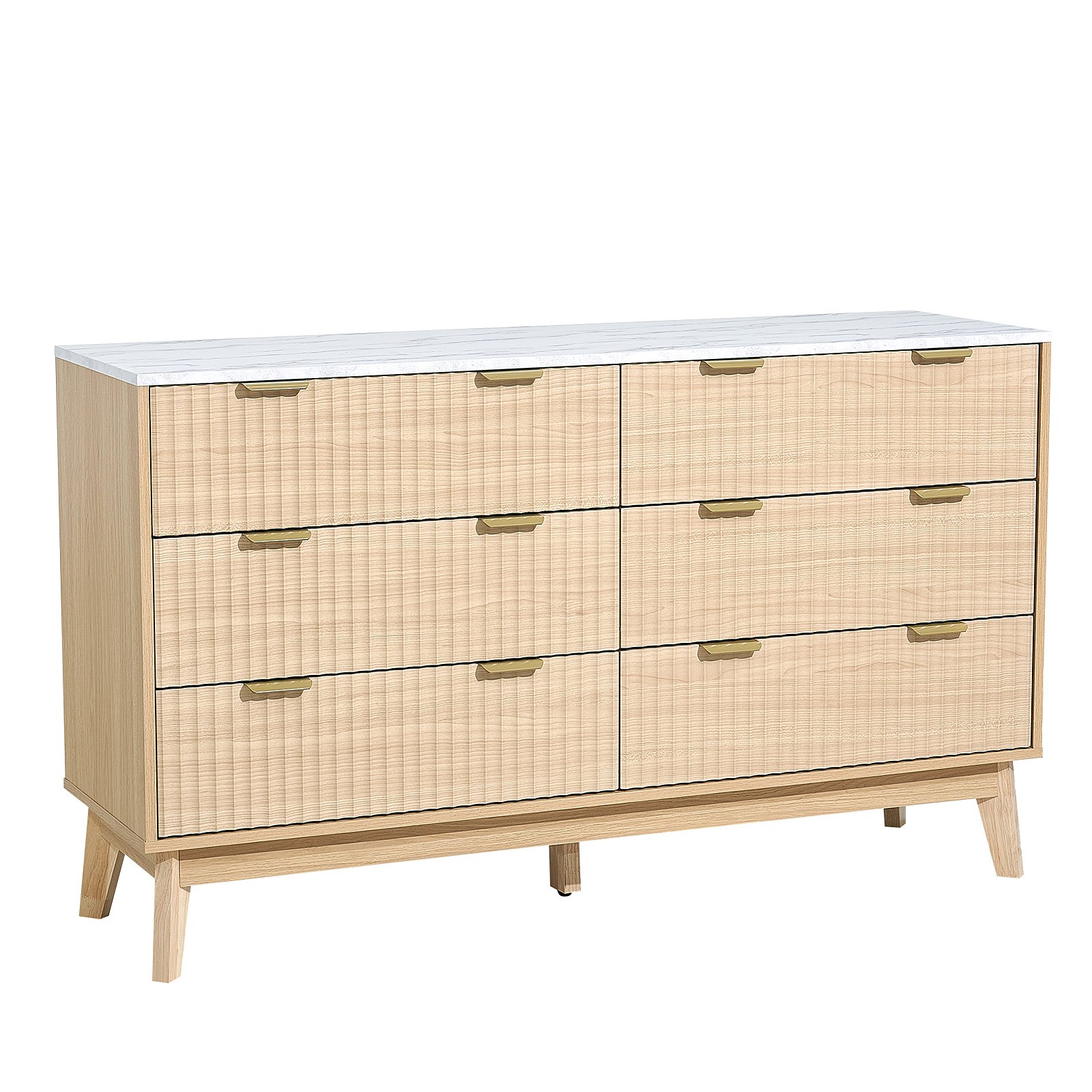Cómoda de madera de 6 cajones acanalados con dispositivo deslizante y antivuelco
