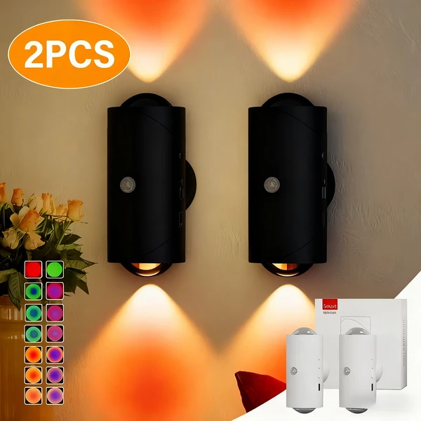 Luz nocturna LED con sensor de movimiento, 7 colores, recargable, magnética, 2 unidades