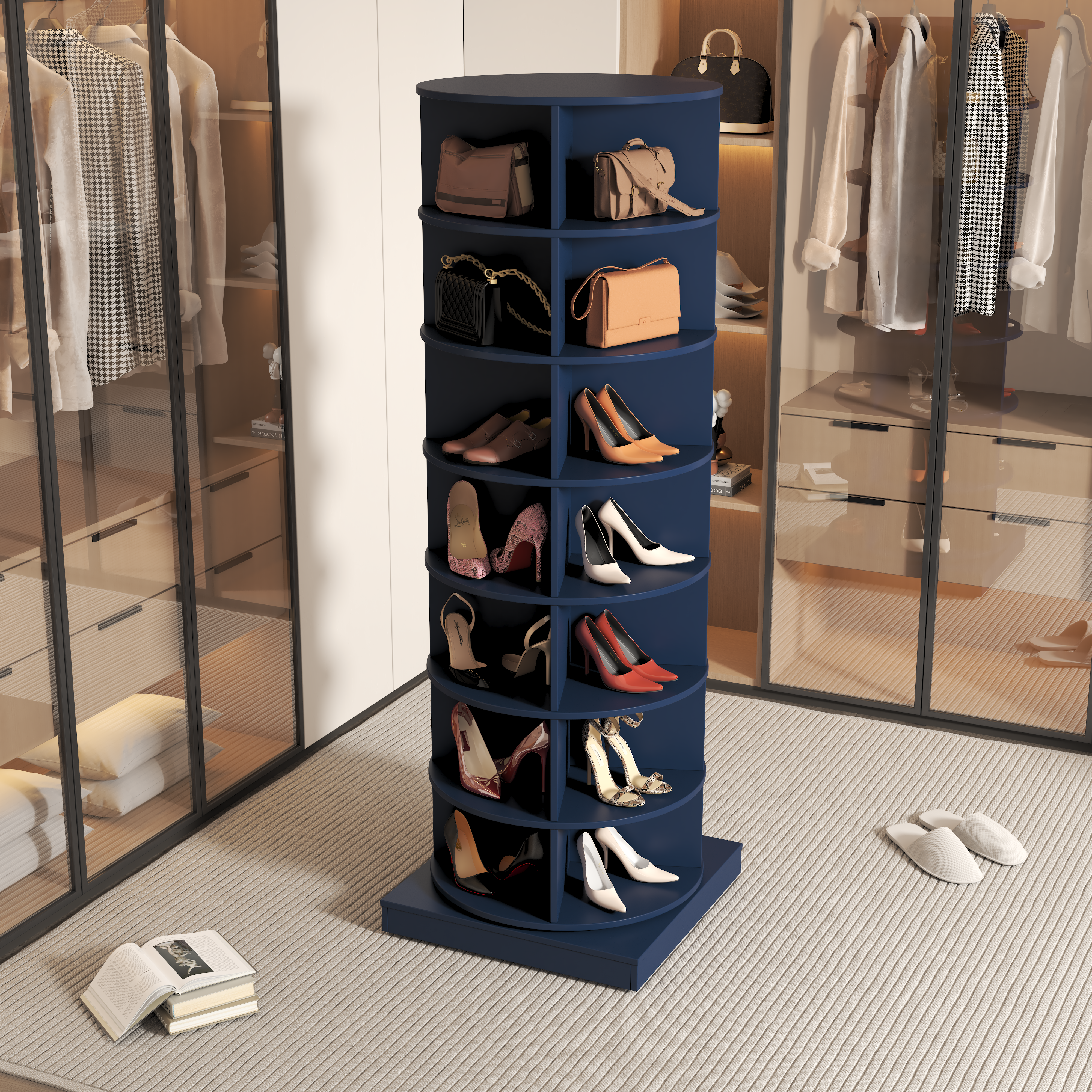 Blue 360 Rotating Shoe Cabinet 7 Layers